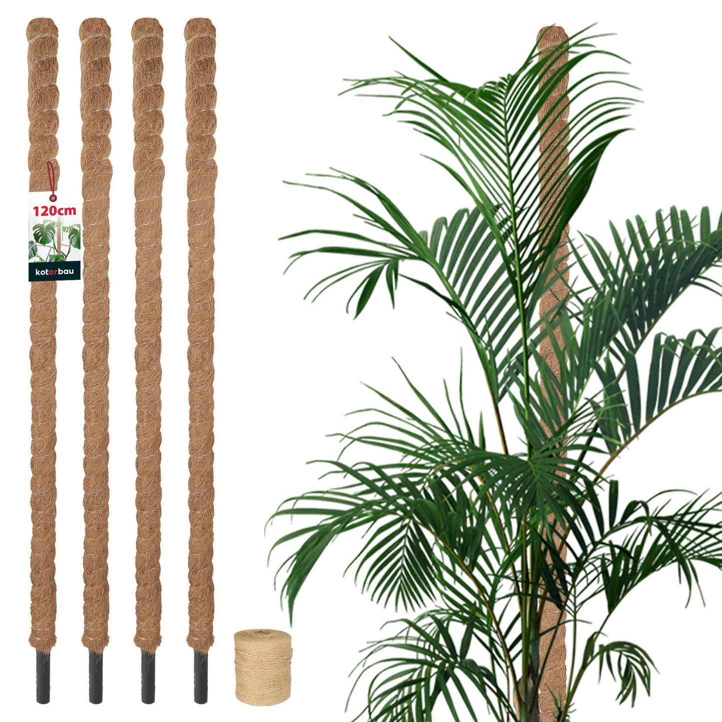 4-teiliges Moosstab-Set für Zimmerpflanzen, ⌀ 3,2 x 120 cm 4er Set