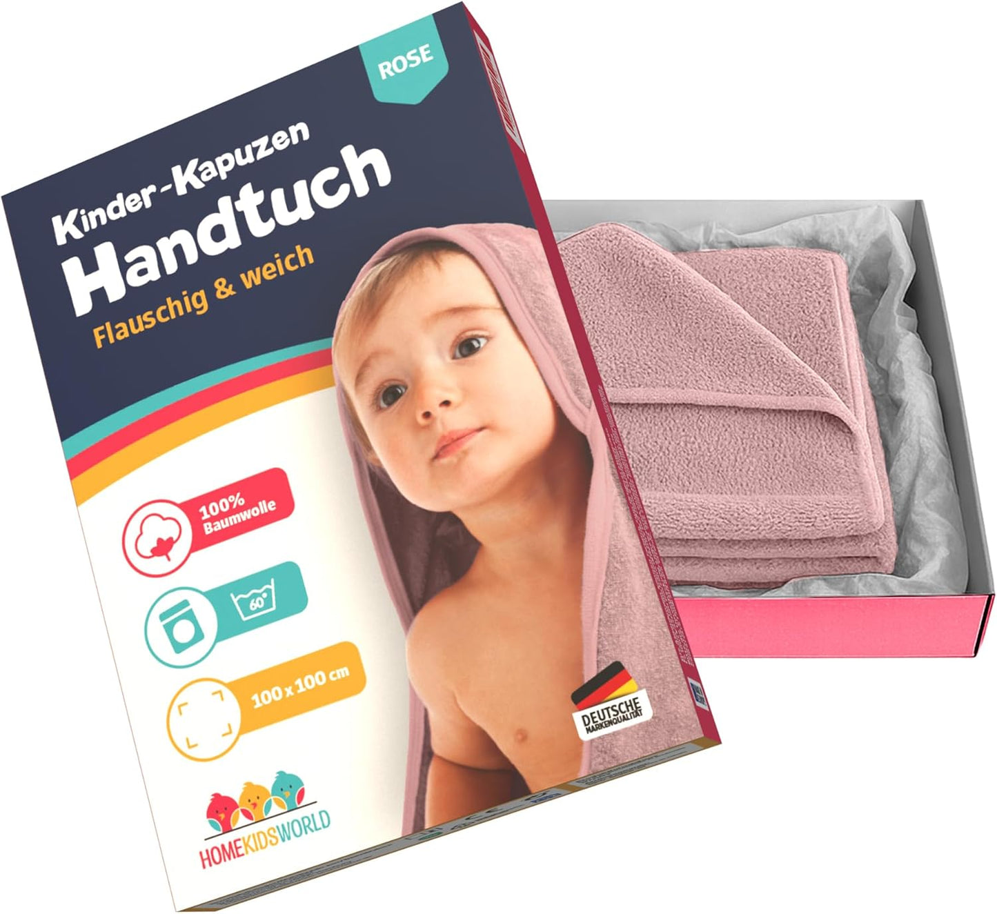 Kapuzenhandtuch Baby 100x100 cm mit Geschenkbox, Rosa