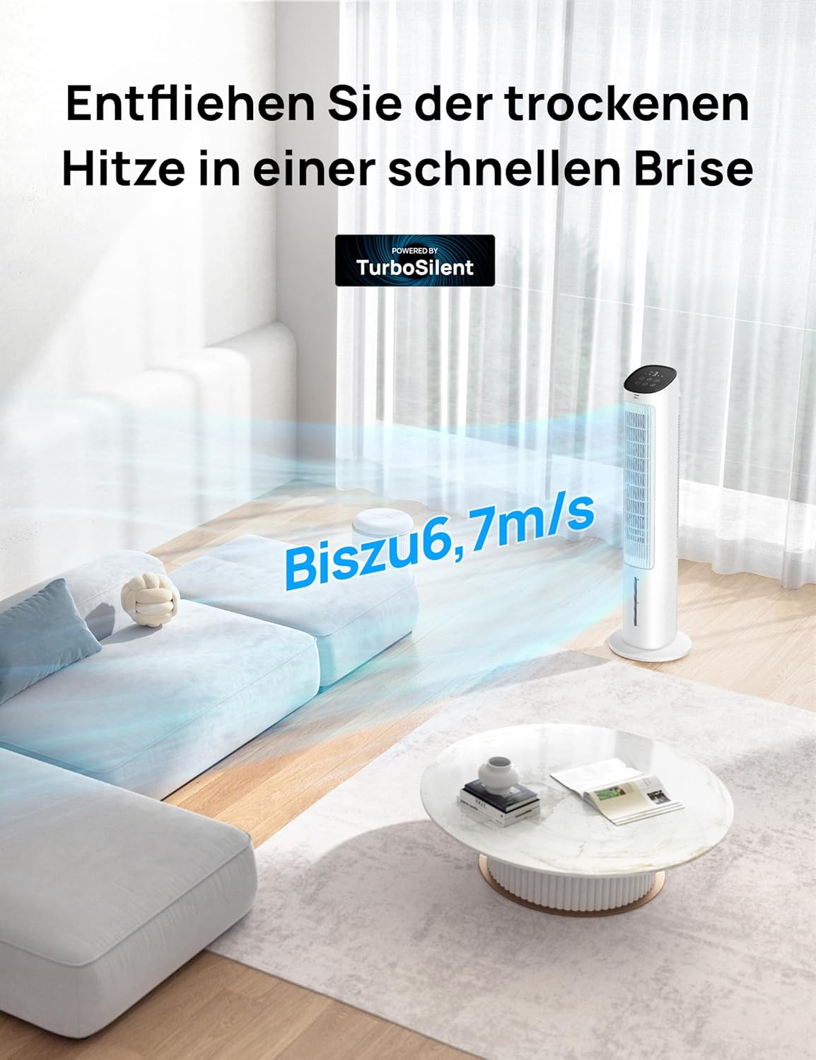 Turmventilator mit Kühlung, Weiss
