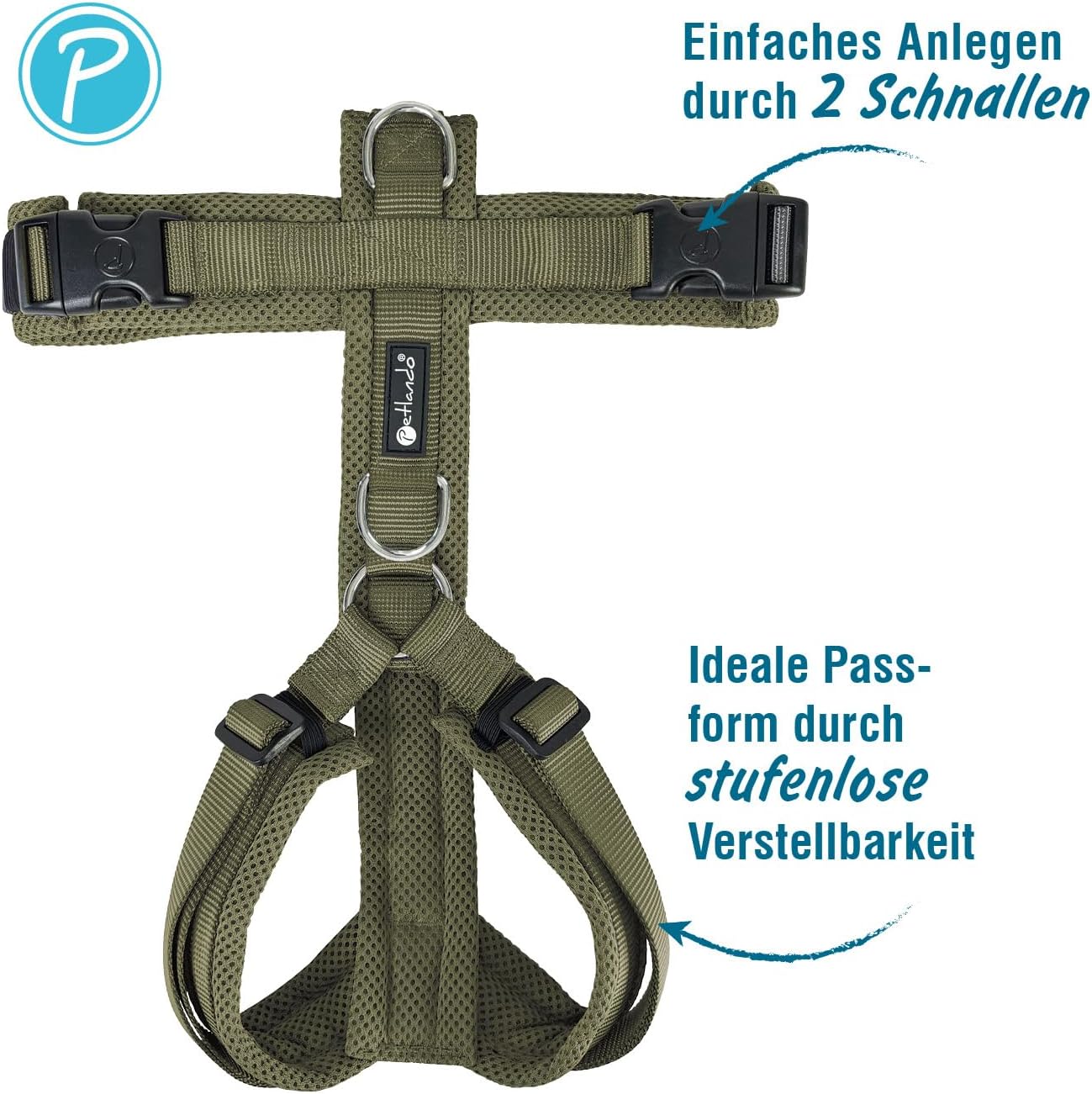 Gepolstertes Y-Comfort Hundegeschirr, Olive S
