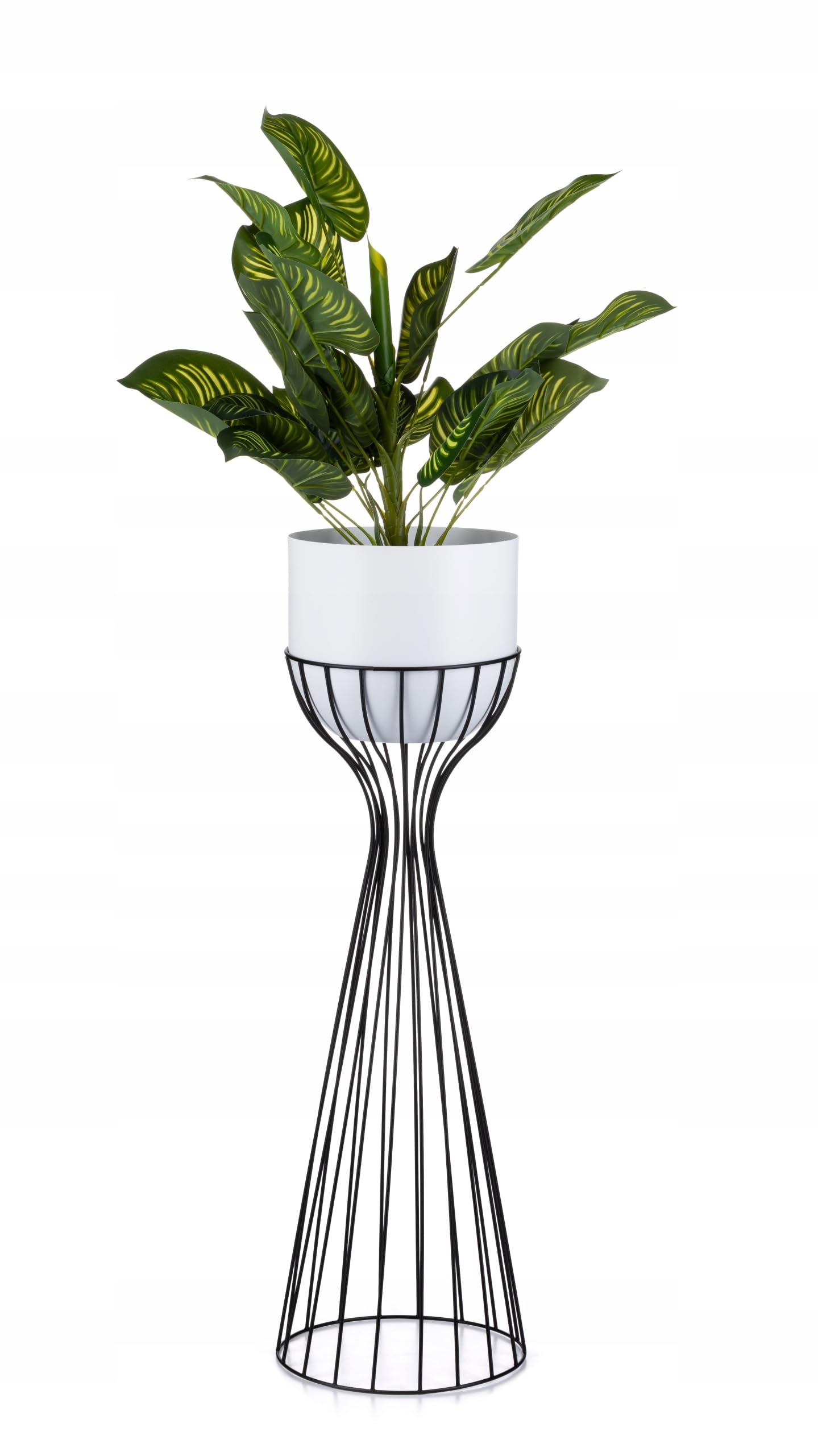 Blumenständer mit Blumentopf, 68 cm Schwarz - Weiss