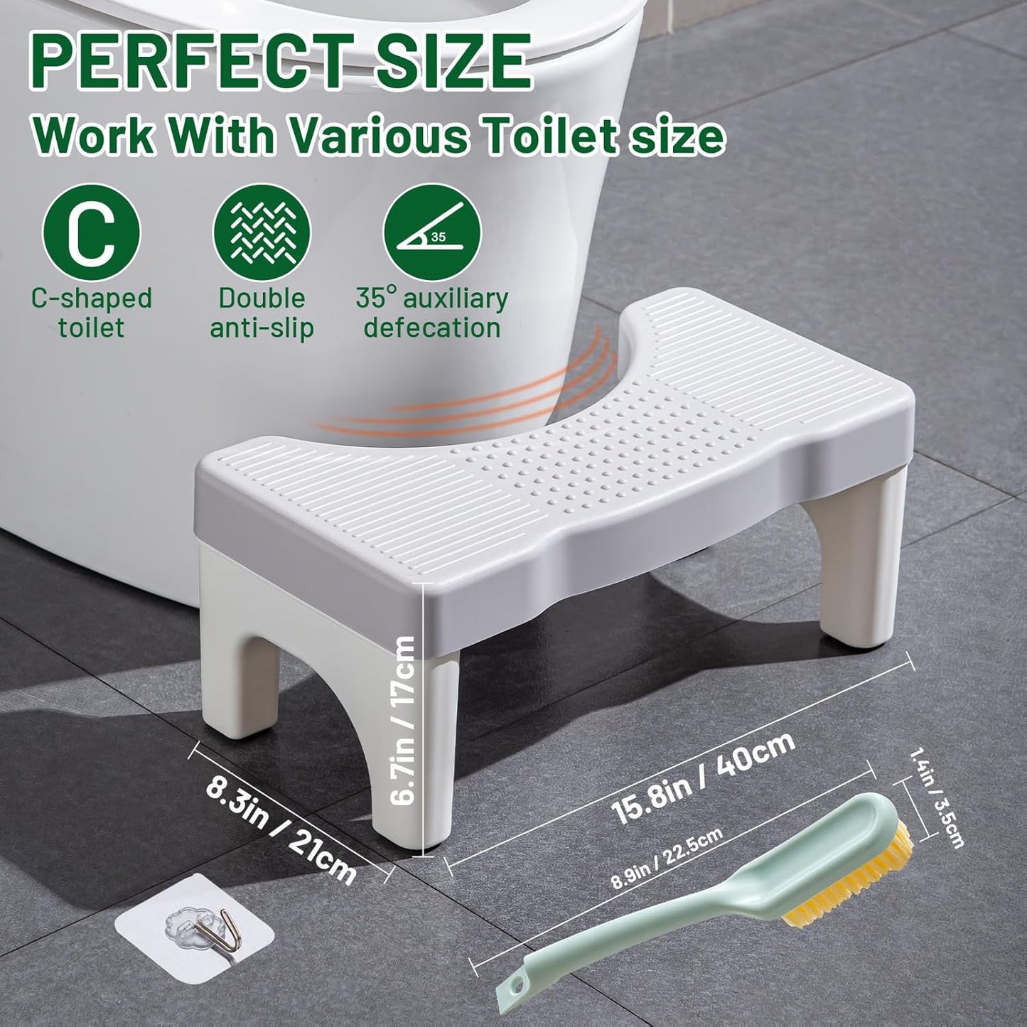 Ergonomischer Toilettenhocker mit Anti-Rutsch-Pads