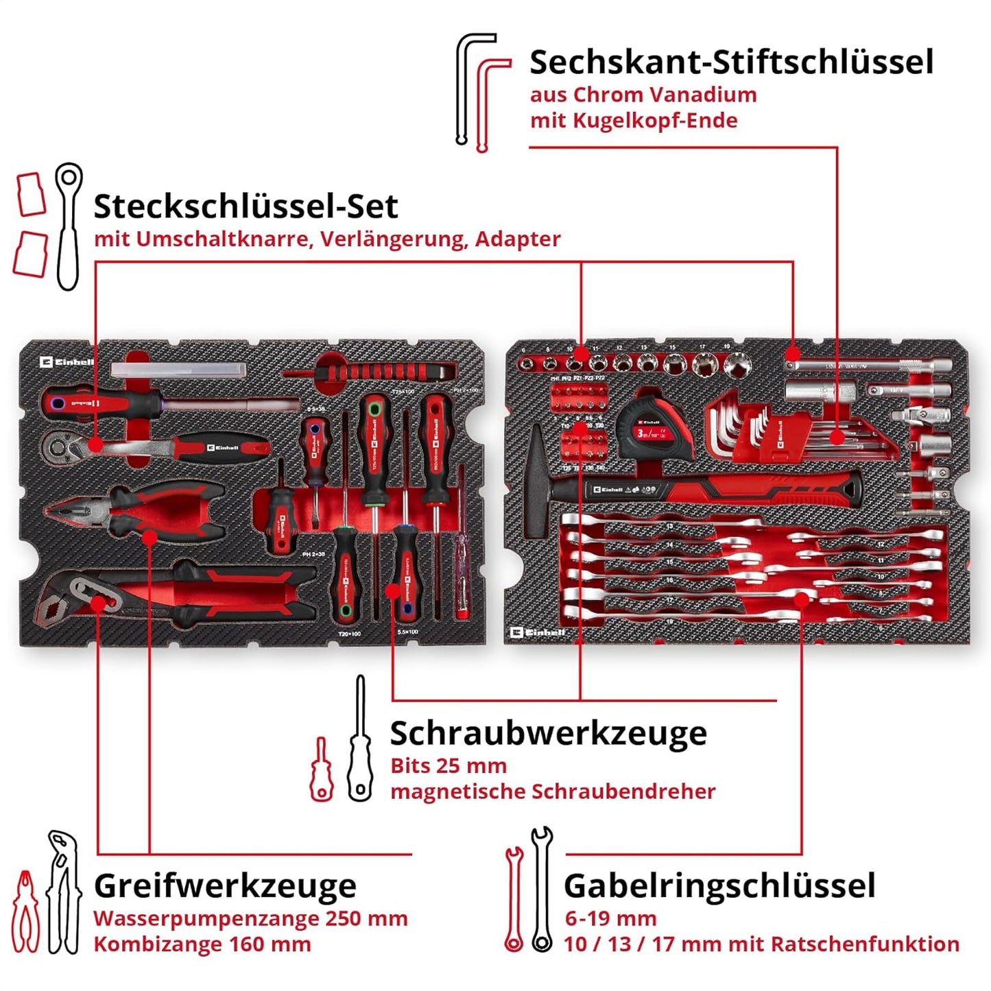Werkzeugkoffer-Set im stapelbaren Kunststoffkoffer, Werkzeugkoffer