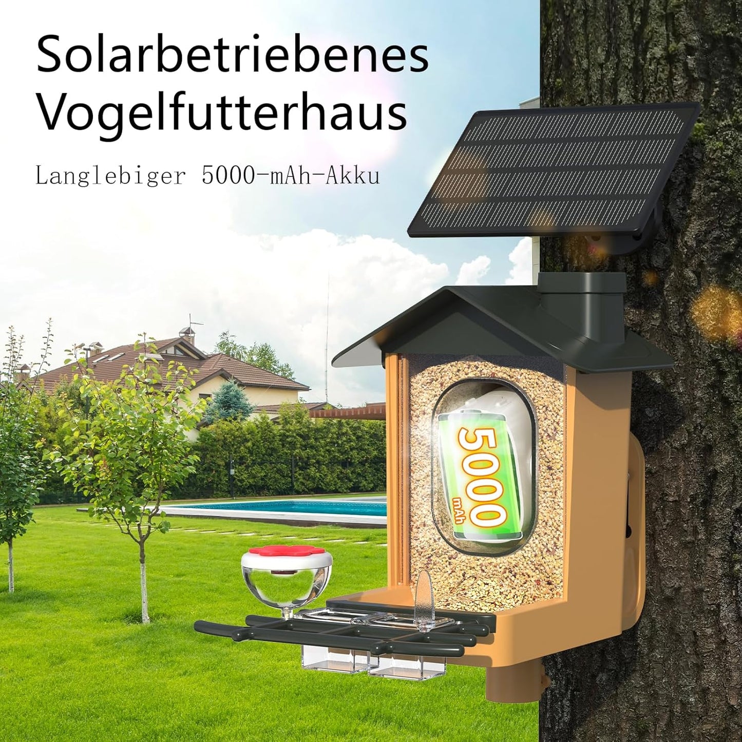 Vogelfutterhaus mit 2K HD Kamera und Nachtsicht, Orange
