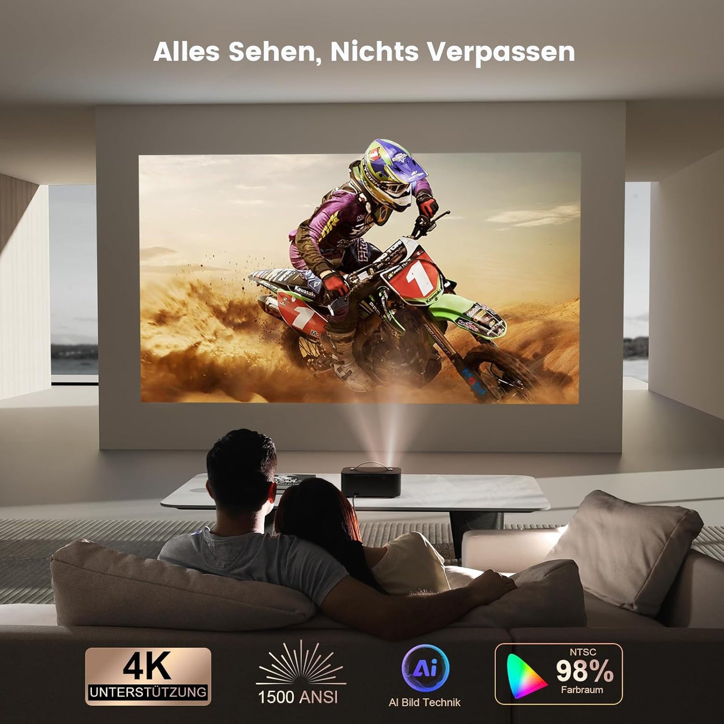 4K Smart Beamer mit Dolby Audio und WiFi 6, Tinten-Schwarz