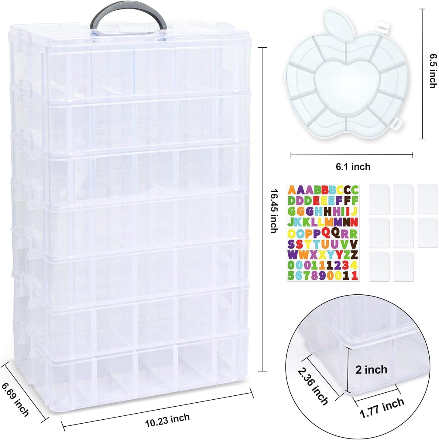 Stapelbare 7-stöckige Sortierbox mit 70 Fächern, Weiss