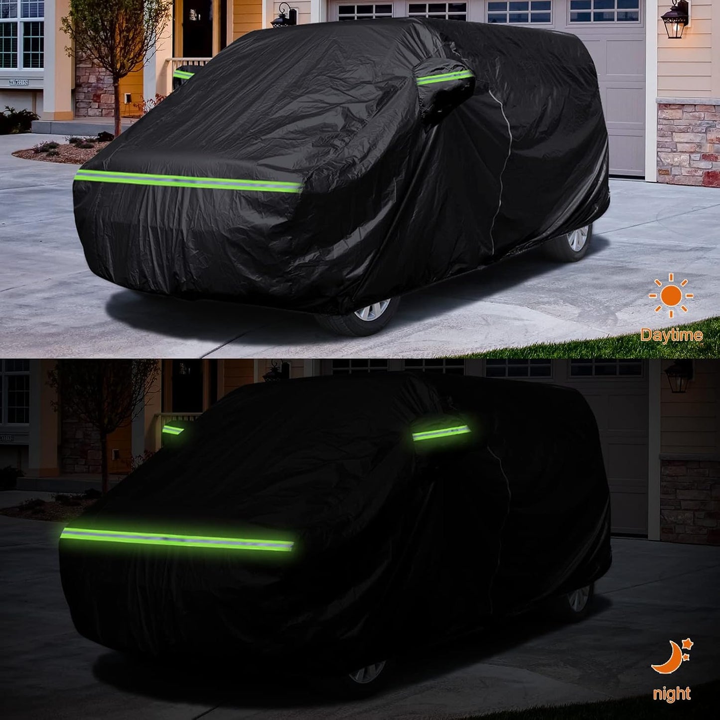 Autoabdeckung für VW T5 T6 LWB, Wetterfest UV-beständig, Schwarz, Maßgeschneidert für VW T5 T6 LWB, L530(490–530cm)