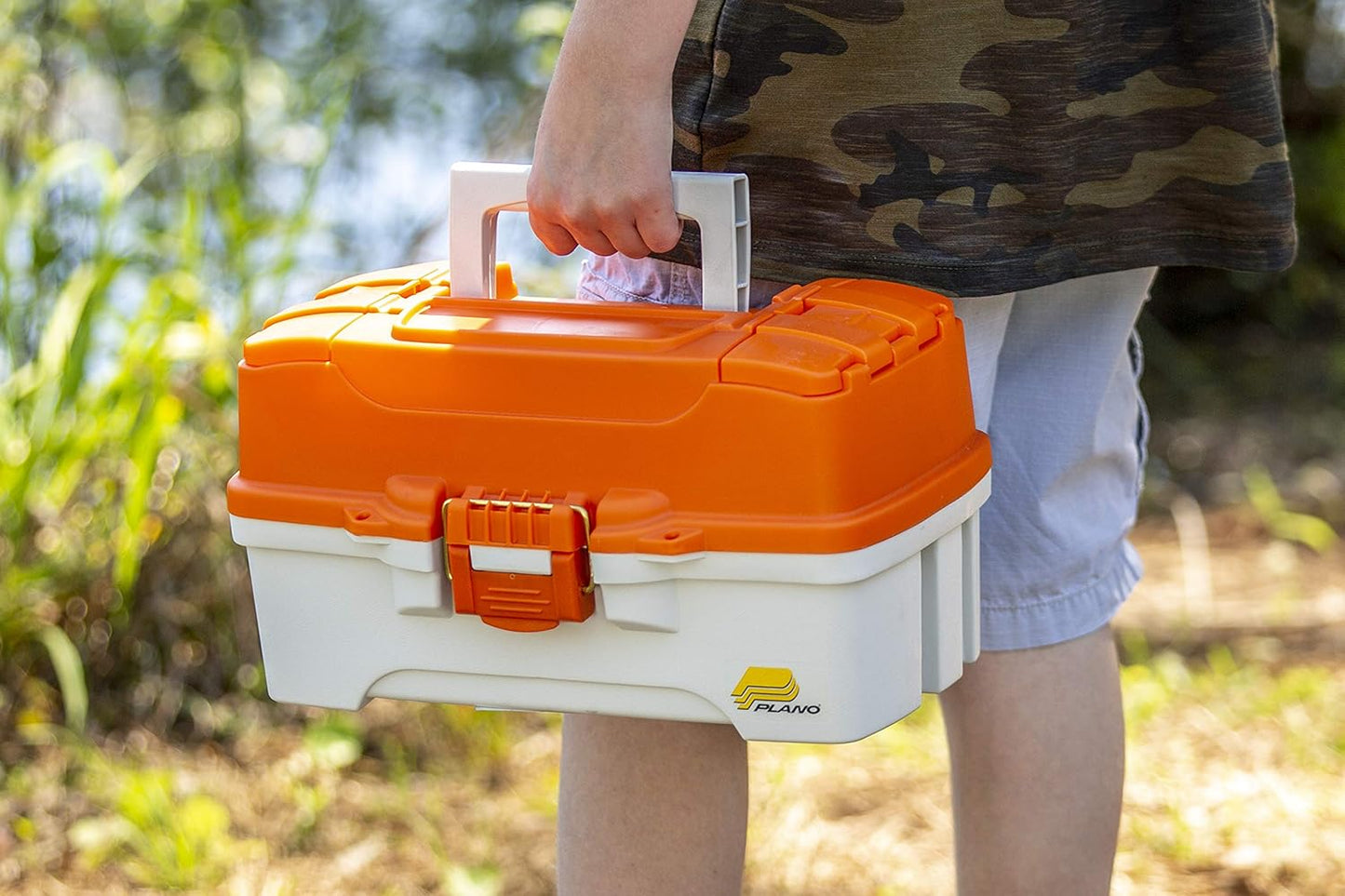 Tackle Box für Angelzubehör mit drei Tabletts, Drei - Tablett Orange/Braun