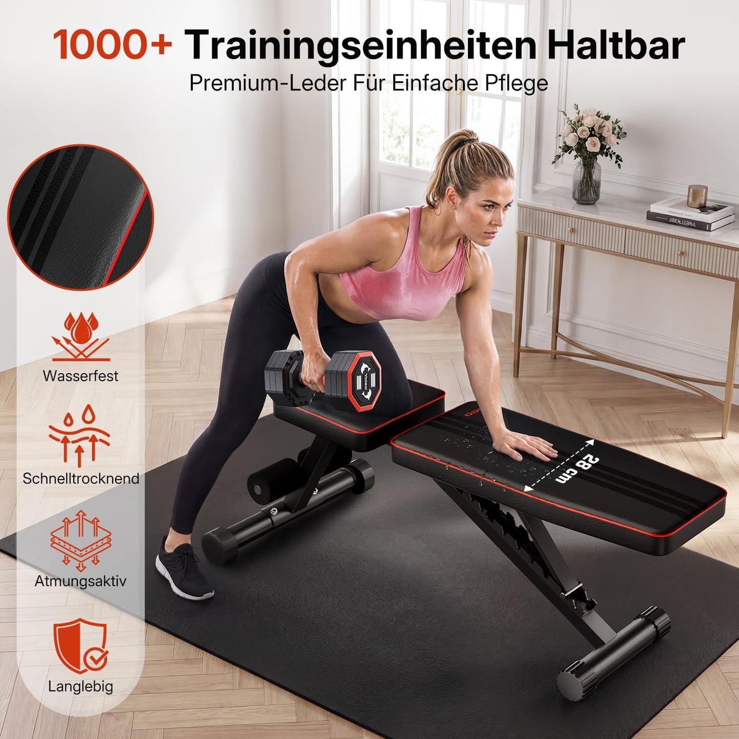 Verstellbare Hantelbank, klappbar