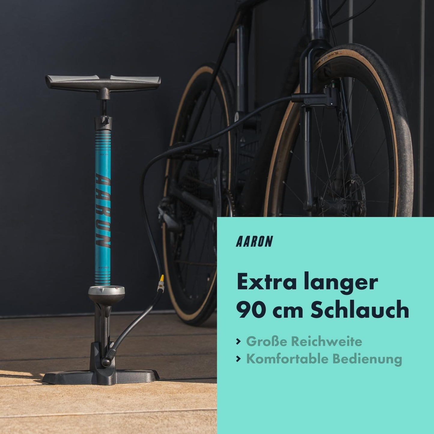 Fahrradpumpe inkl. Ball Aufsatz, Blau V3