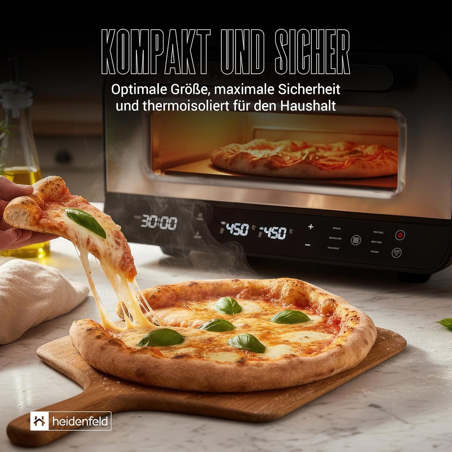 Elektrischer Pizzaofen mit Pizzastein & Schieber, Silber/Schwarz