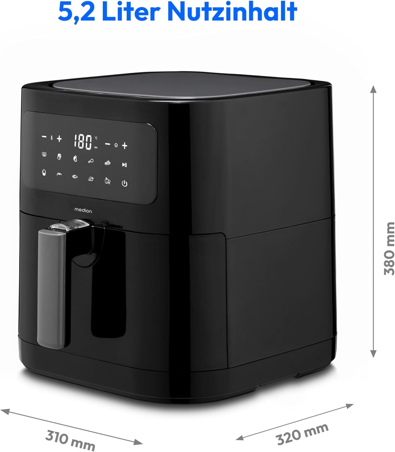 E40 XL Heissluftfritteuse mit Backfunktion, Schwarz