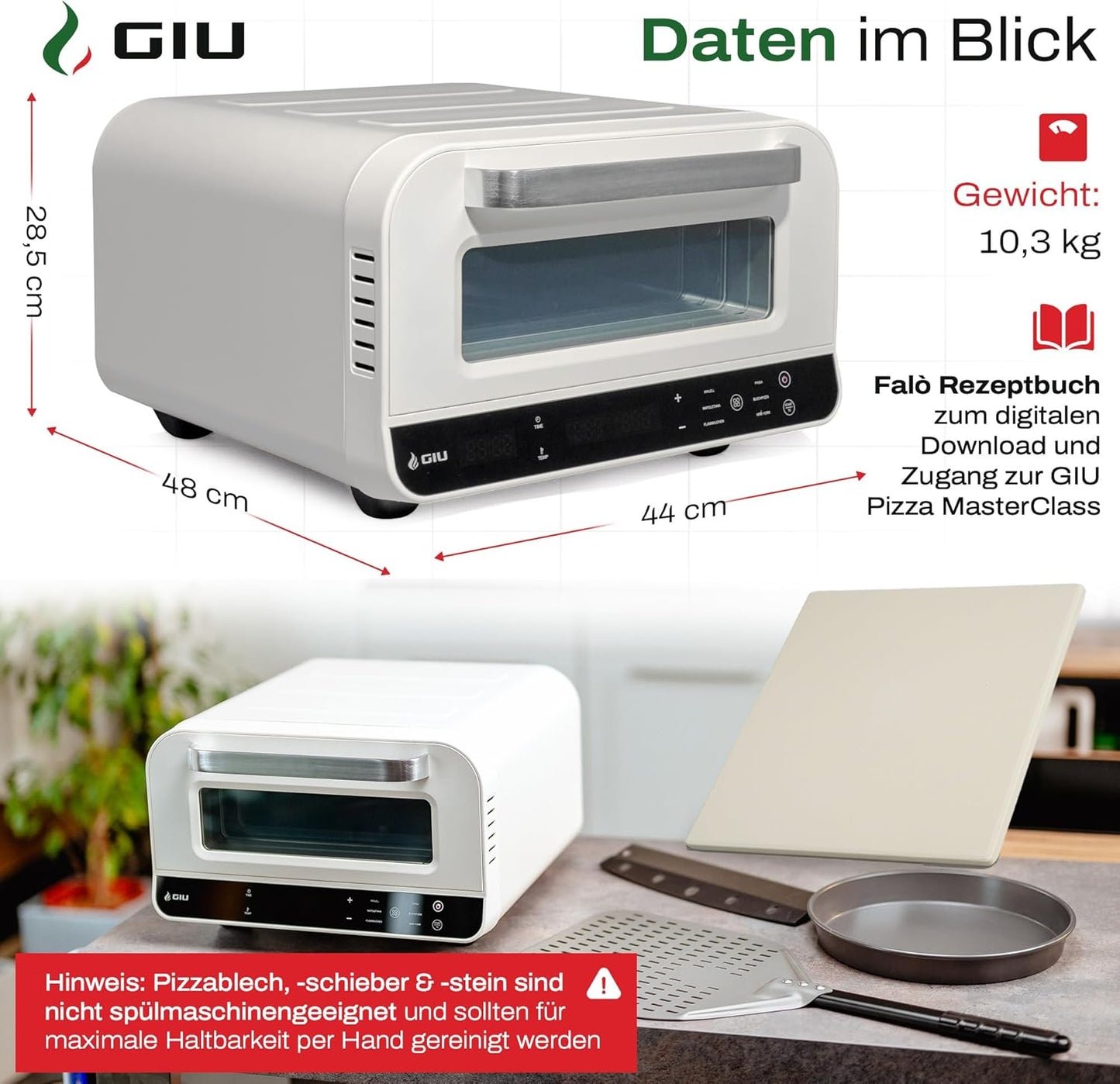 Elektrischer Pizzaofen mit FusionHeat-Tech, Bianco - Pizzaiolo Set