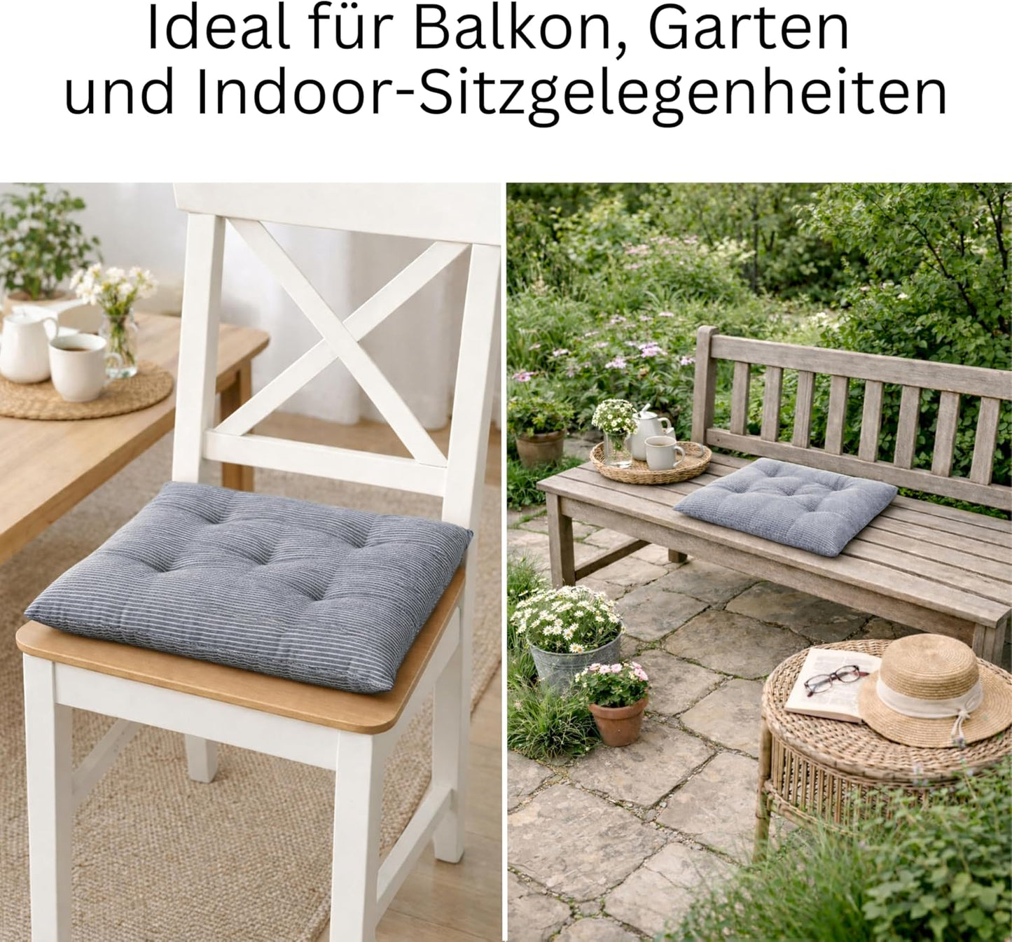Sitzkissen-Set für Stühle (4 Stück, 40x40 cm), Blau 40 x 40 cm (4er Pack)
