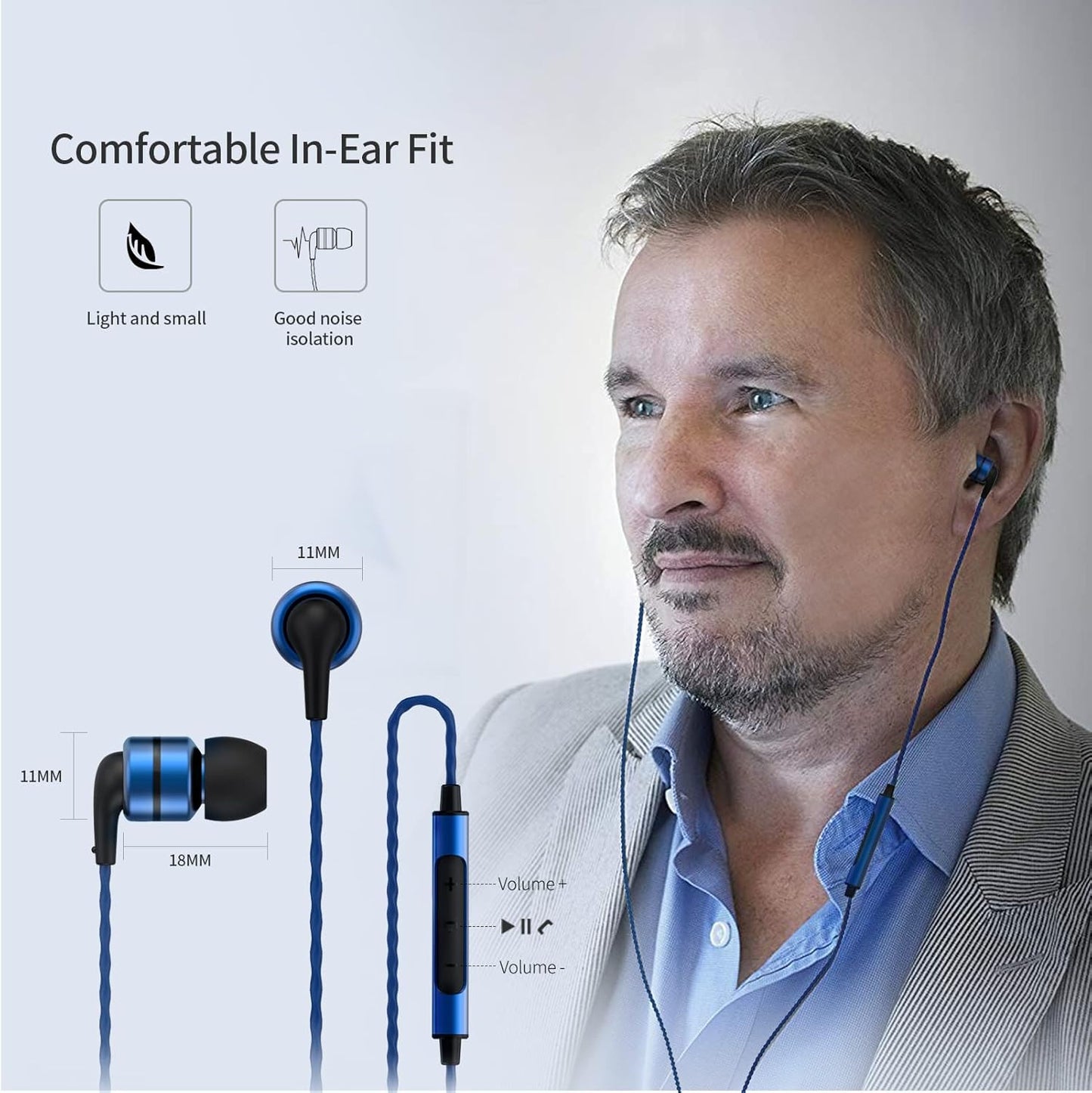 E80C In-Ear Kopfhörer mit Mikrofon und Geräuschisolierung, Blau