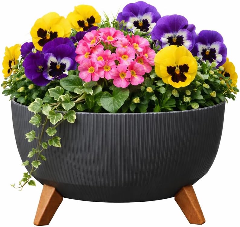 Blumenschale mit Füssen Eco Recycled, Anthrazit L - 40 cm