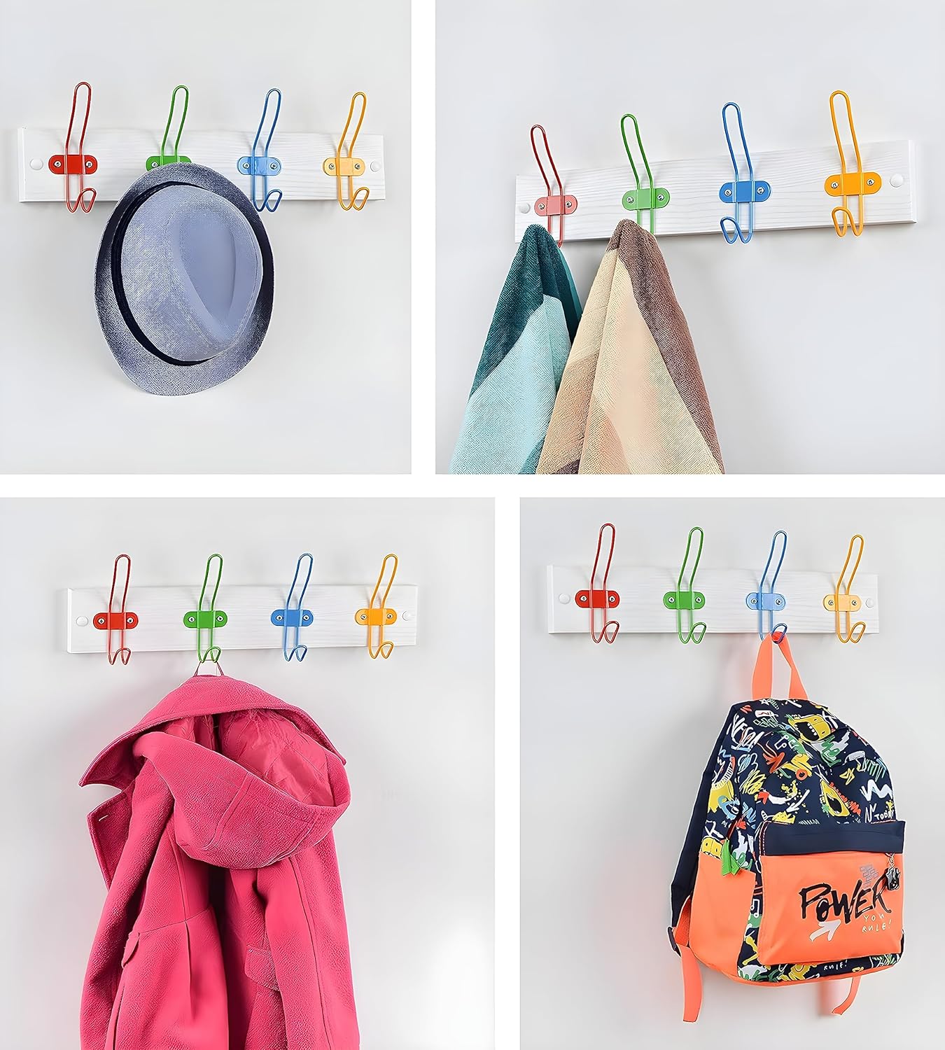 Kindergarderobe mit 4 Metallhaken, 1 Stück Mattweiß