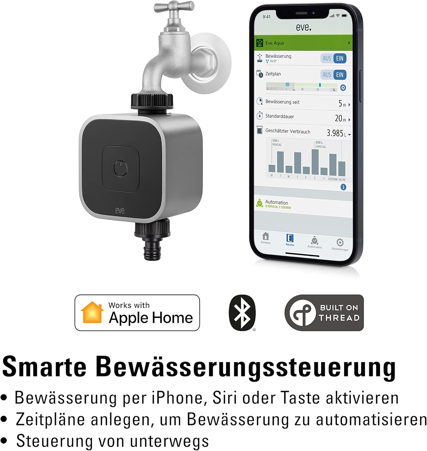 Smarte Bewässerungssteuerung per App (Eve Aqua), Eve Aqua (Apple Home)
