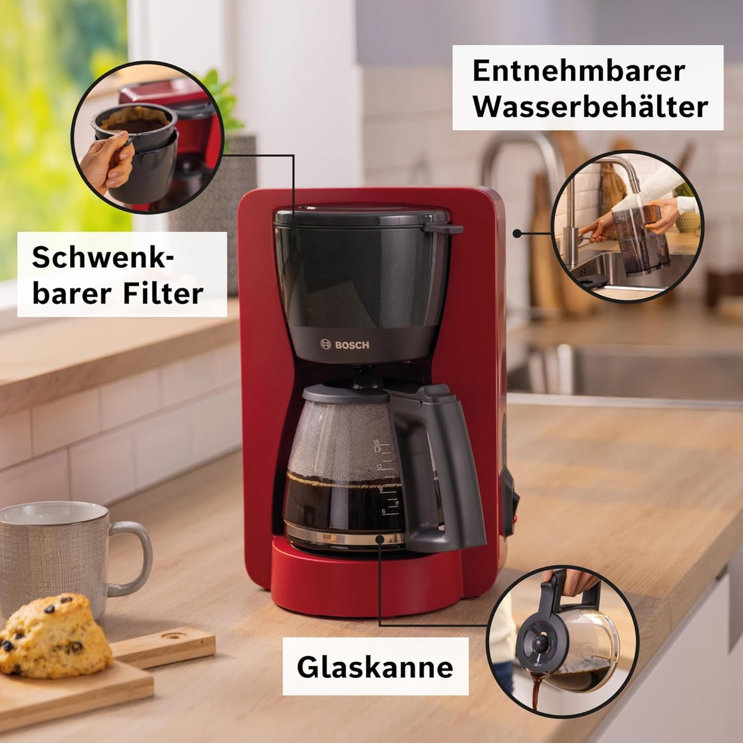 Filterkaffeemaschine MyMoment mit Glaskanne 1,25 L, ohne Aromastufe Rot