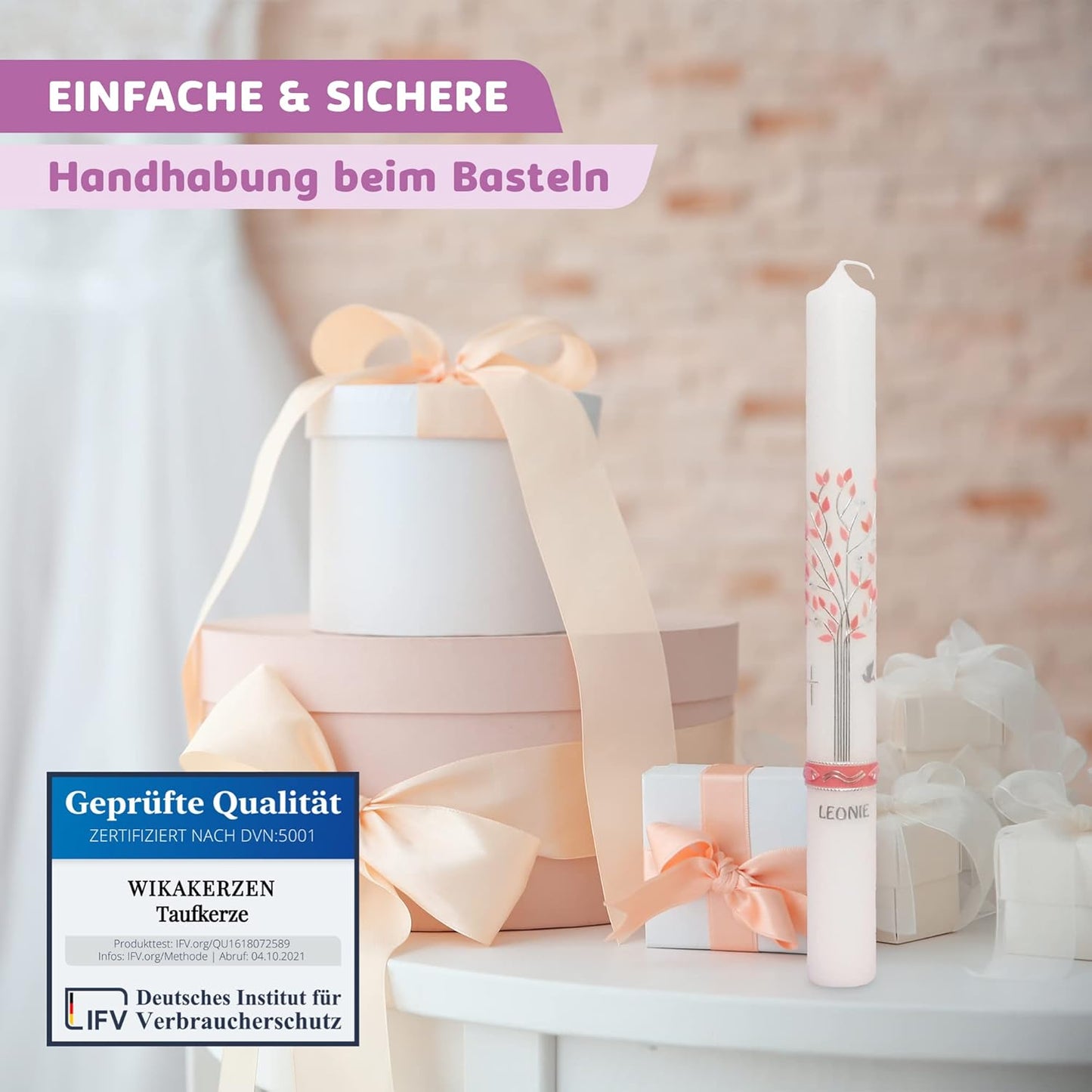 Kerzen-Rohling Set für Taufe und Hochzeit, Regenbogen Gold | Silber mit Fisch Kerze 40x4 cm | Weiss