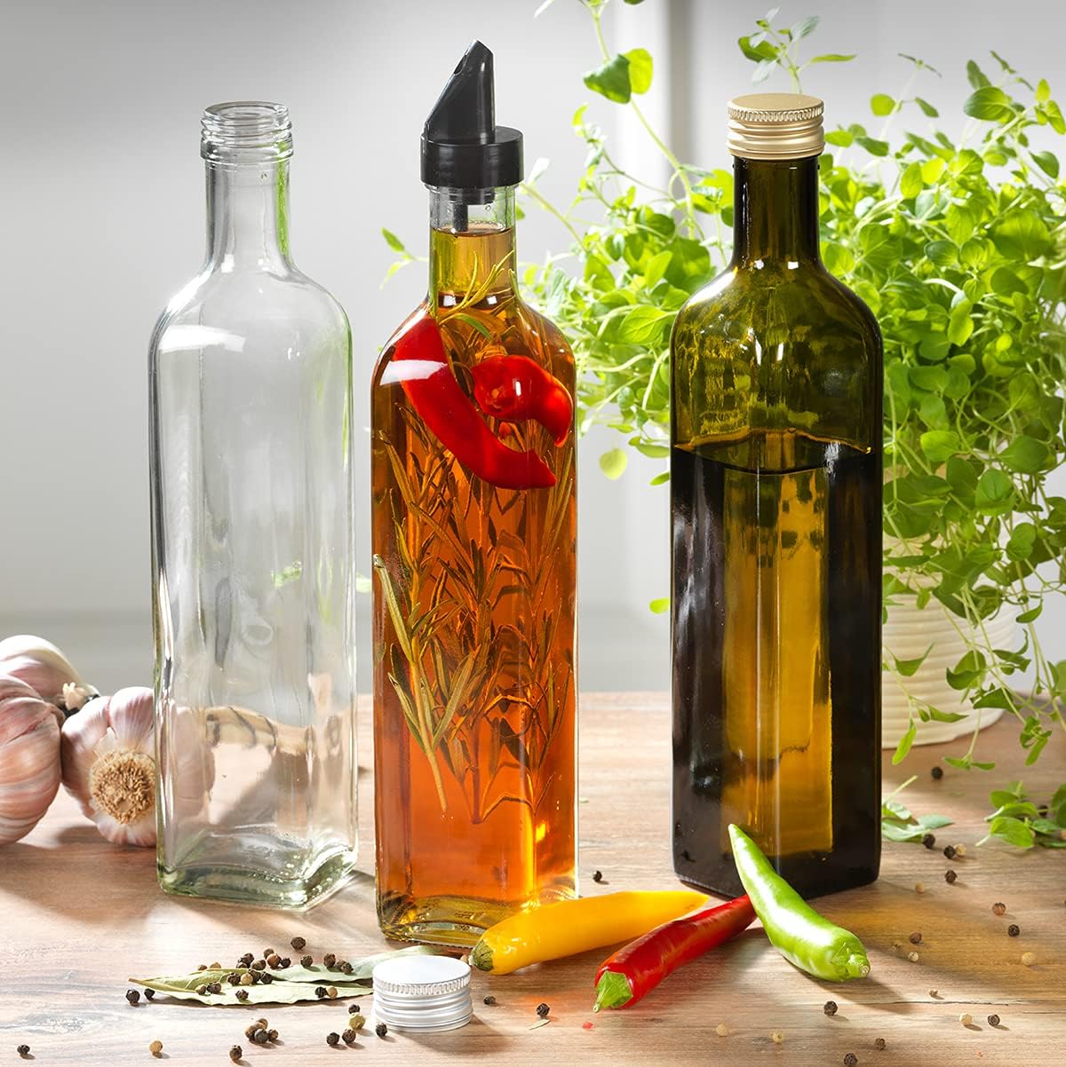 Maraska Glasflaschen mit Schraubverschlüssen, 6x Silber 500 ml