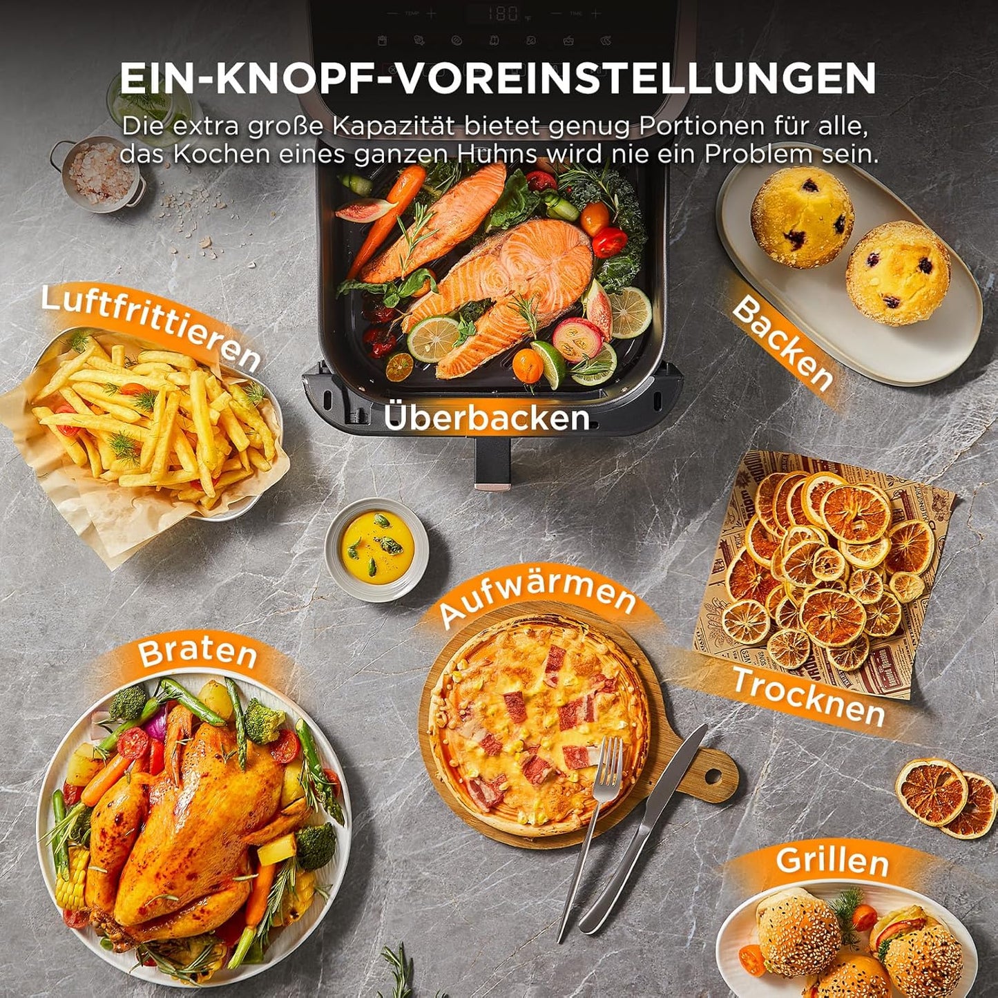 Heissluftfritteuse mit Sichtfenster, Schwarz/Roségold 8.5 L