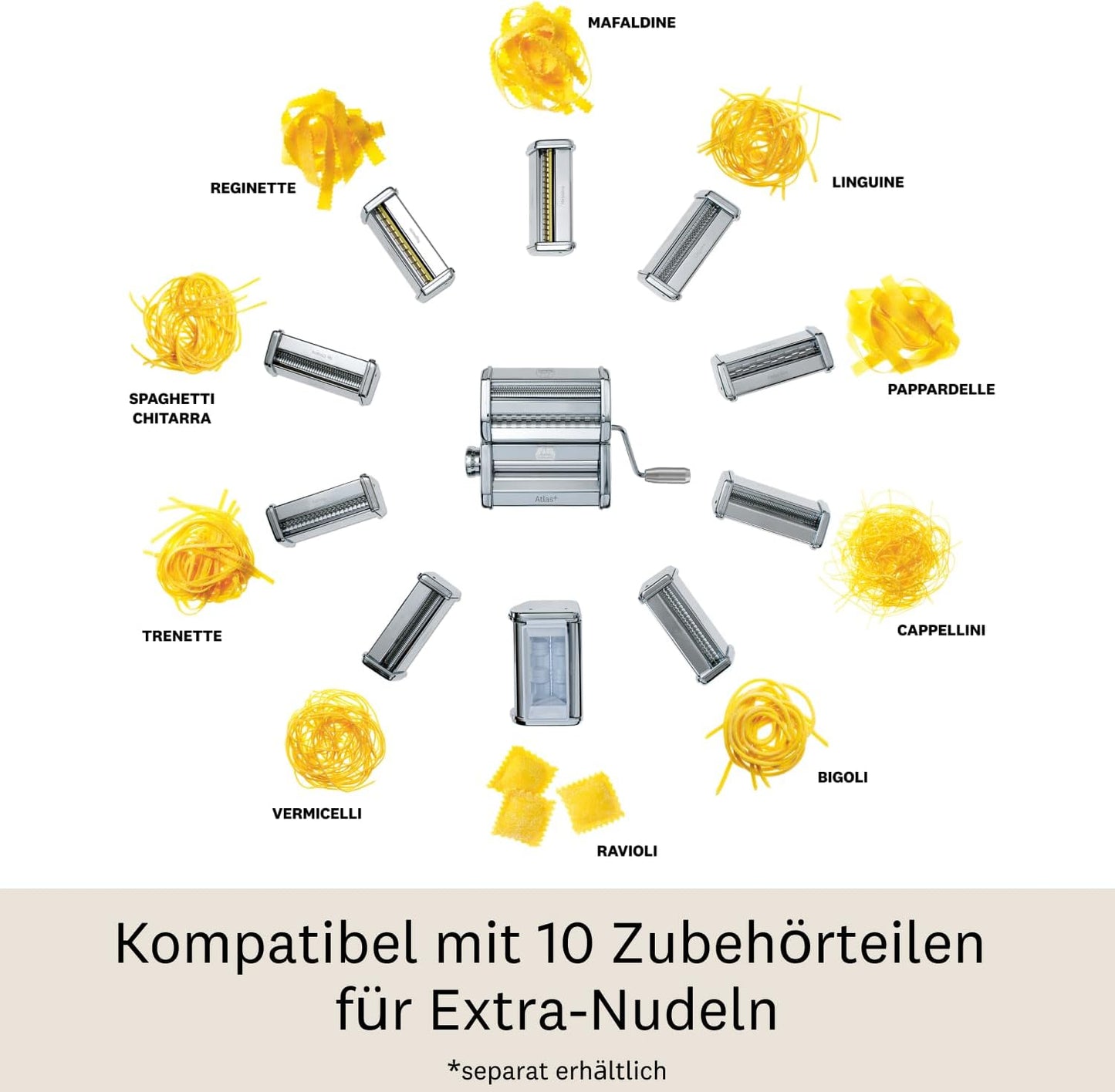 Atlas+ Nudelmaschine für Lasagne & Spaghetti, Rot