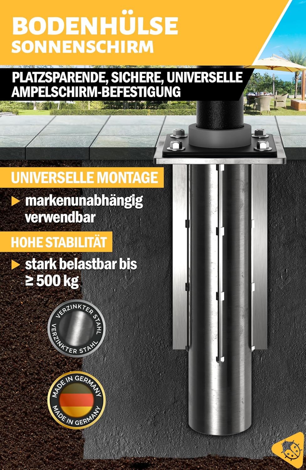 Bodenhülse für Sonnenschirm, Silber Matt