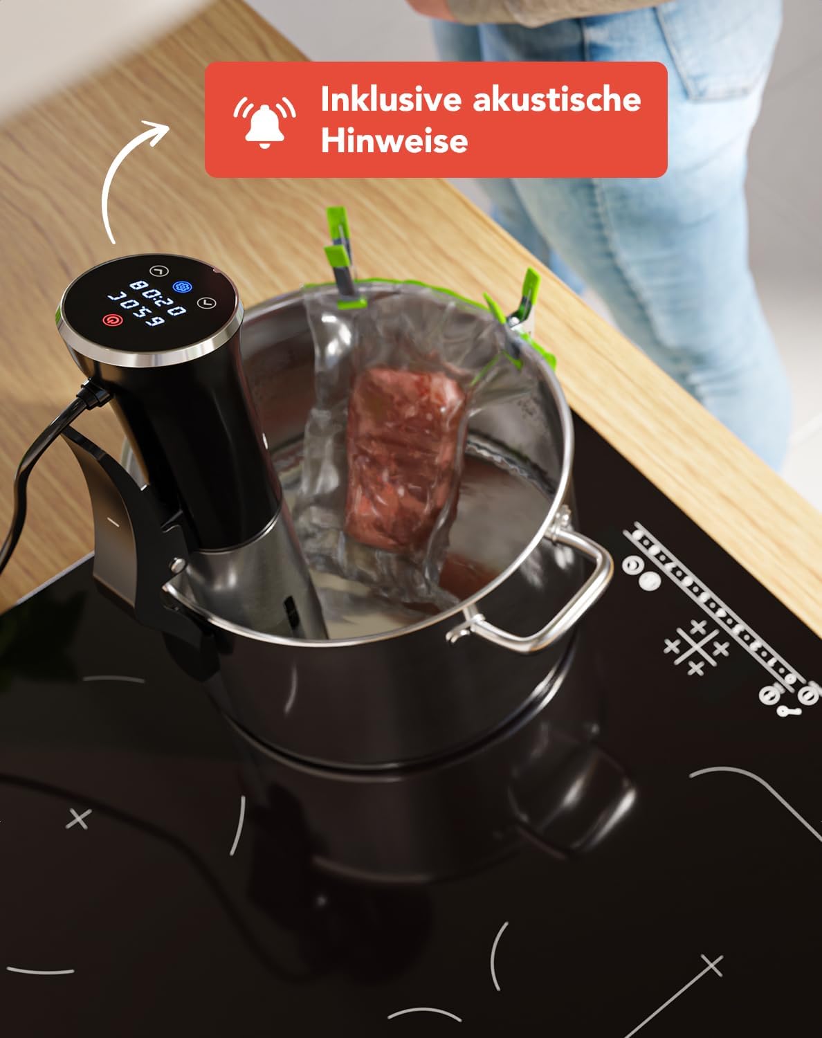 Sous Vide Stick Garer mit Timerfunktion, Schwarz Ohne Zubehör