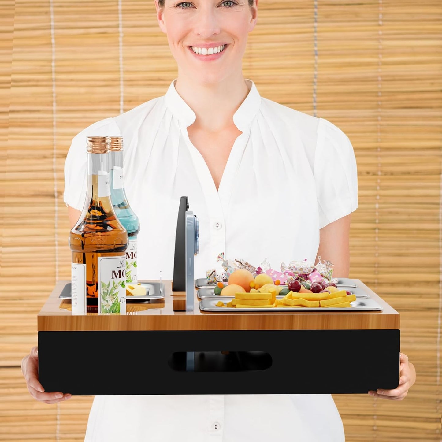Sofa-Tablet mit Snackschalen, Schwarz