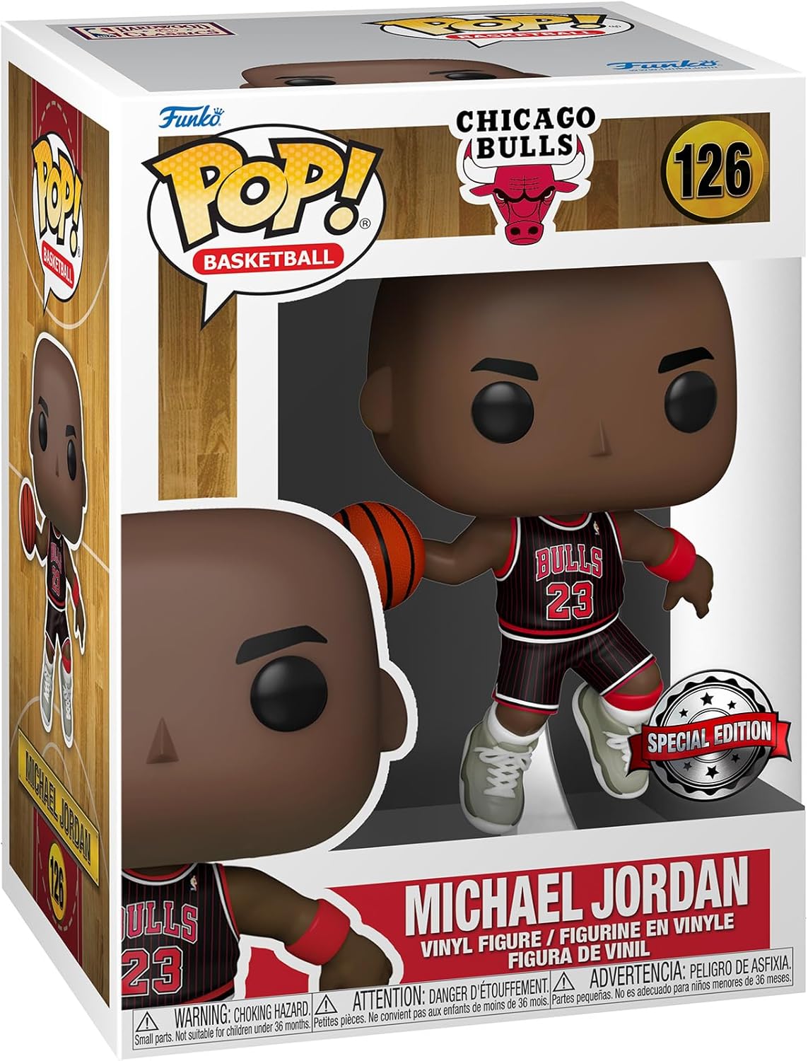 POP! NBA Bulls Michael Jordan w/Jordans (126) EXM, Bulls Pinstripe