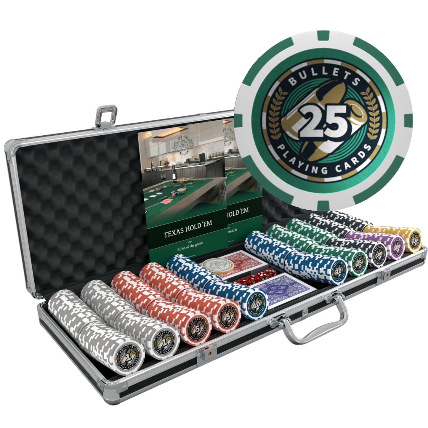Pokerkoffer Deluxe mit 500 Chips & Zubehör, 500 Chips