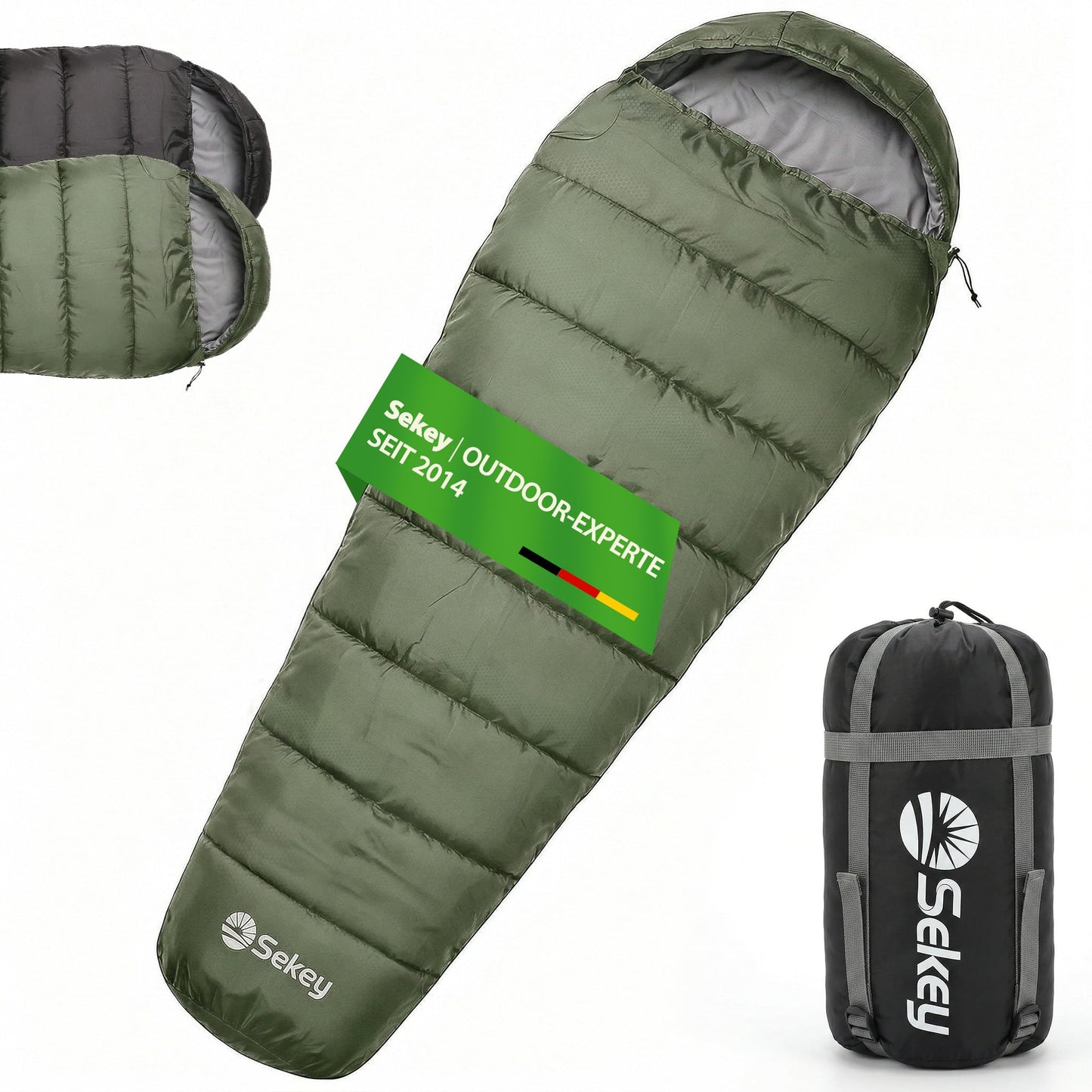 Mumienschlafsack für Erwachsene, 4 Jahreszeiten (0 °C - +5 °C) Grün