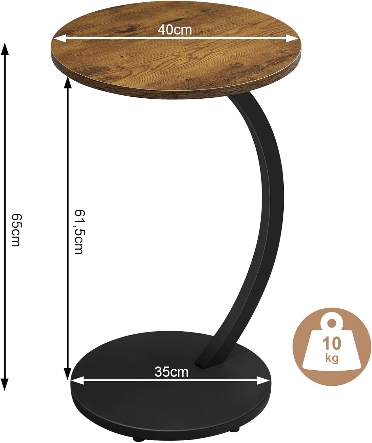 C-förmiger Beistelltisch in Vintage-Optik BTS21hov, Vintage-holzoptik