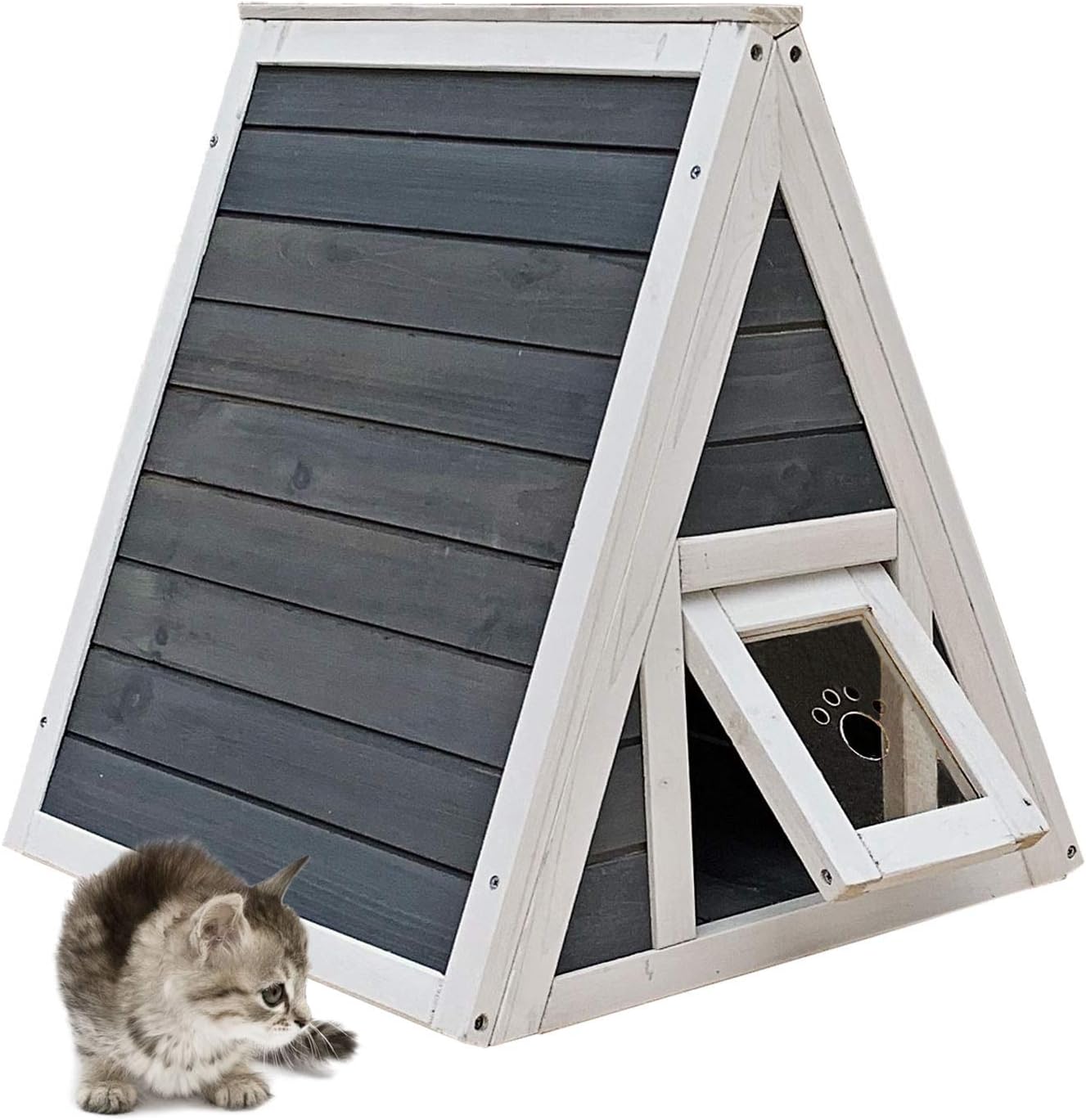 Wetterfestes Katzenhaus mit Fluchttür, 50 x 50 x 54 cm