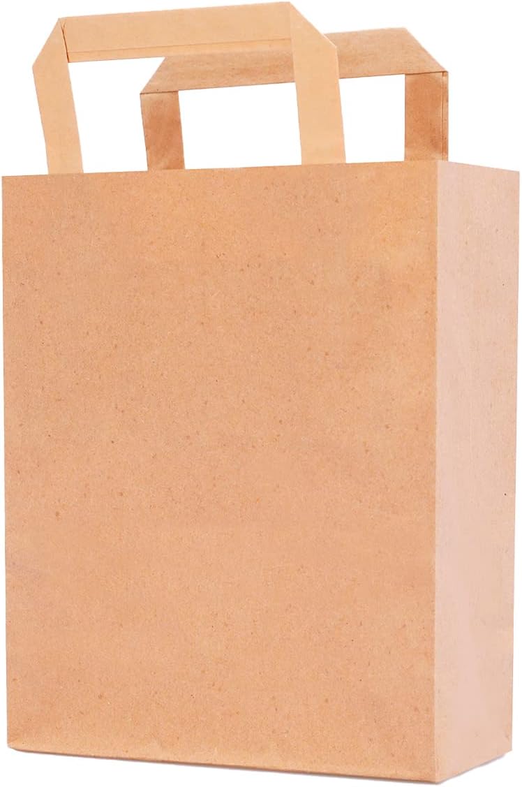 Papiertragetaschen mit Flachhenkel (250 Stück), 22 x 18 x 8cm Braun