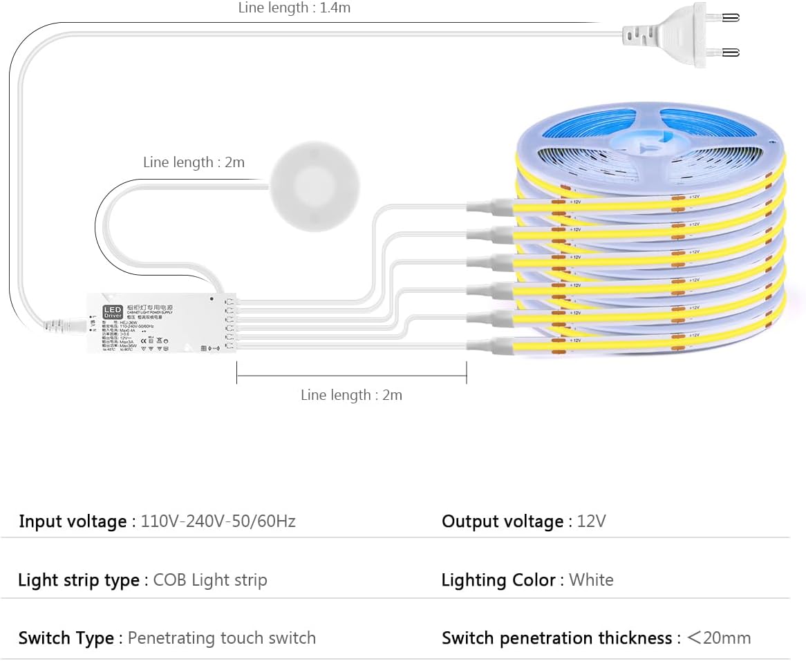 LED COB Strip Lichtleiste für Schränke und Regale, Weisses Licht 1M