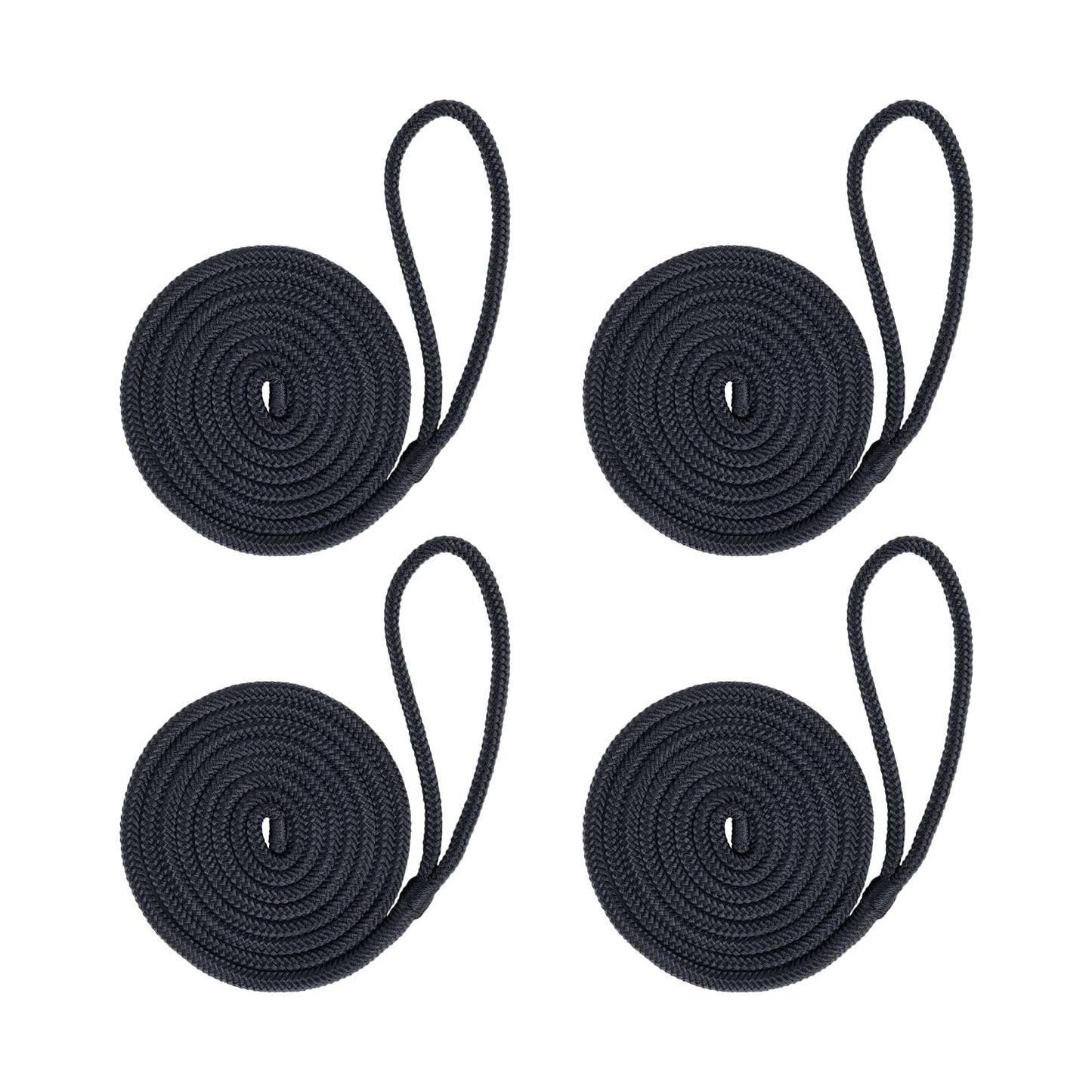 4-teiliges Fenderleinen-Set, Schwarz (R1) ø 8 mm | 2.1 m lang