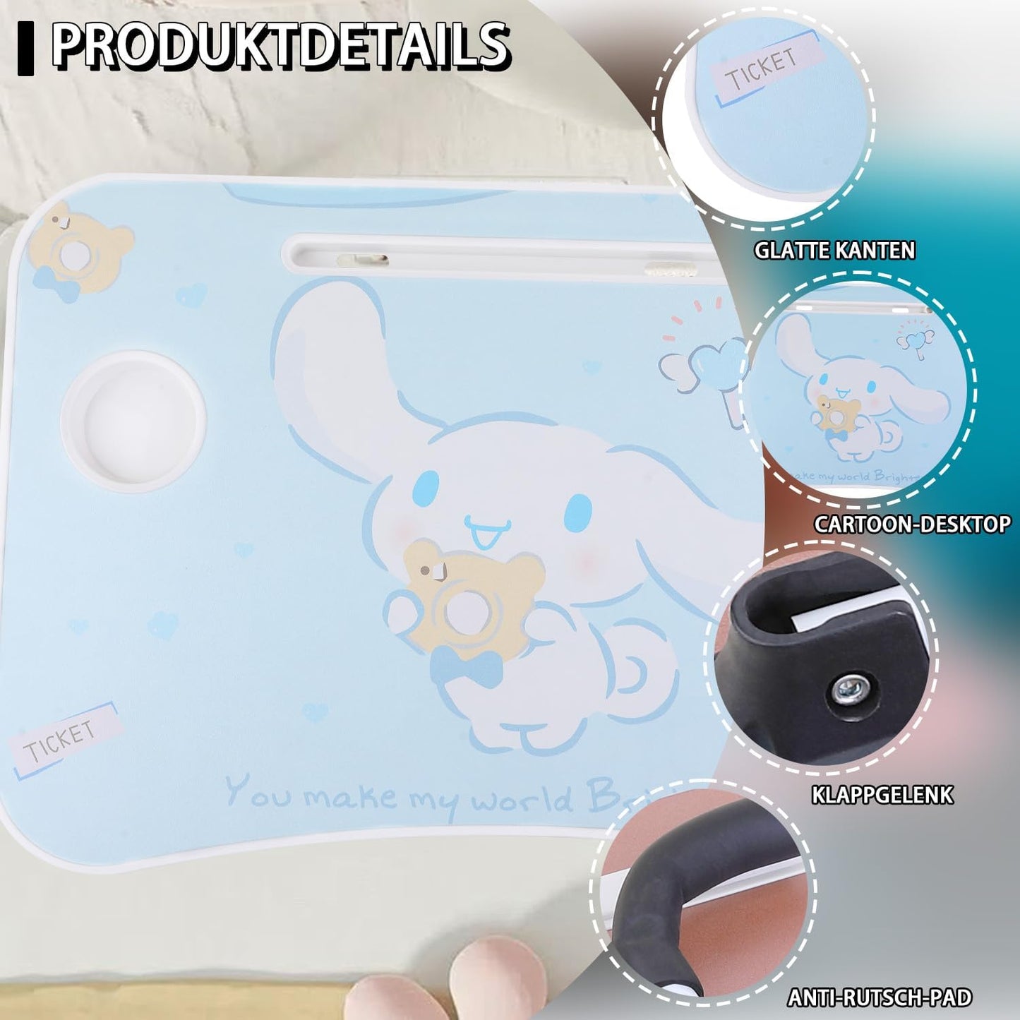 Laptop-Tisch mit klappbaren Beinen & Getränkehalter, Blau Bear
