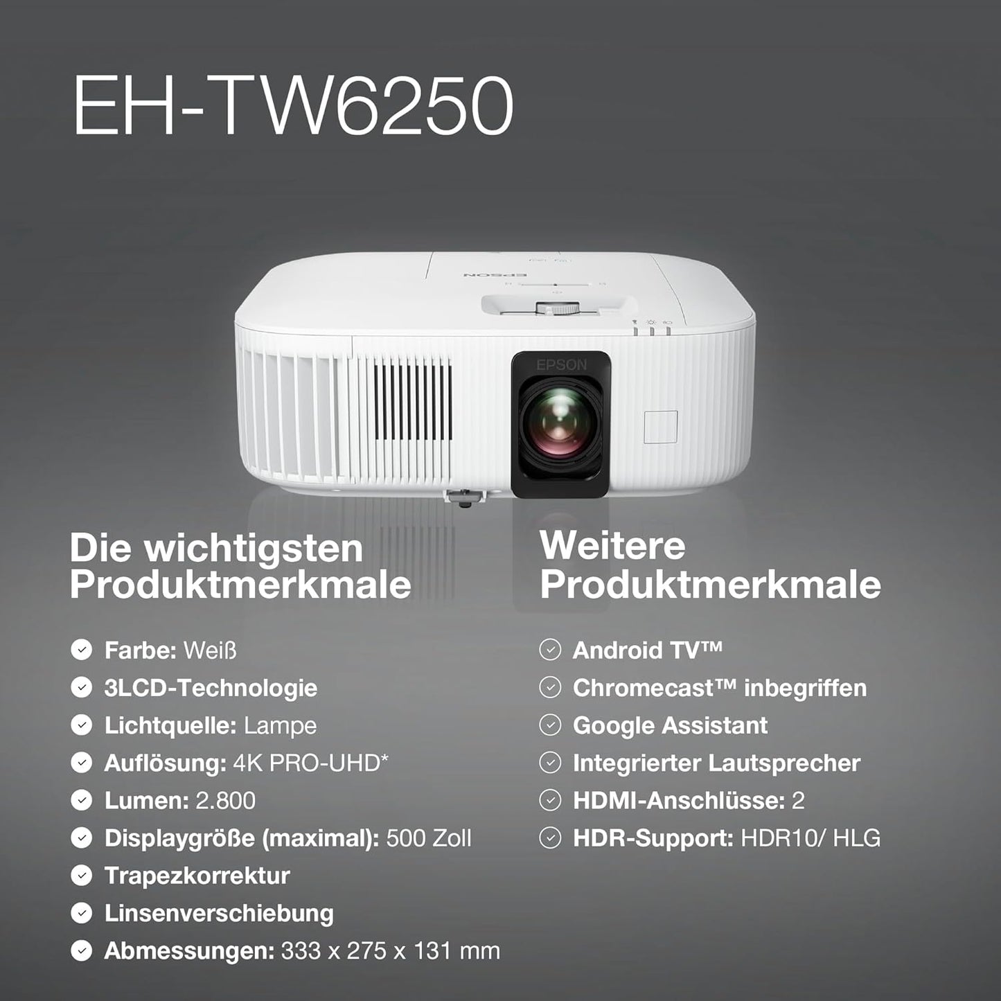 4K PRO-UHD Smart Laserprojektor EH-TW6250, Android TV