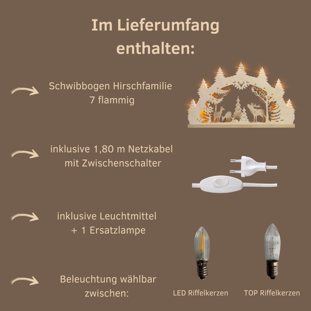 LED Schwibbogen Hirschfamilie, 8 Lampen
