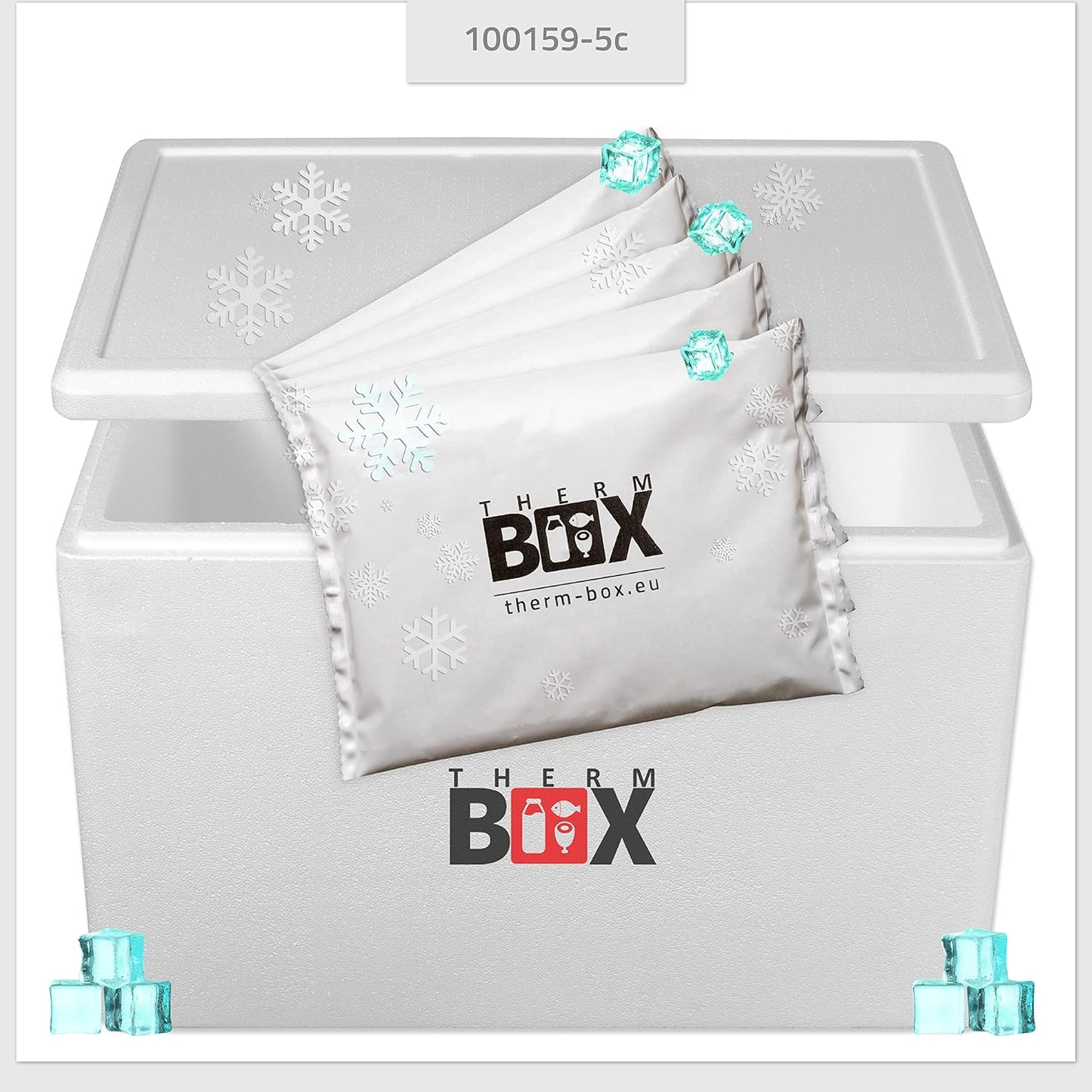 Styroporbox mit Kühlakkus, 61L | 5 x Kühlakku | 59x39x40cm
