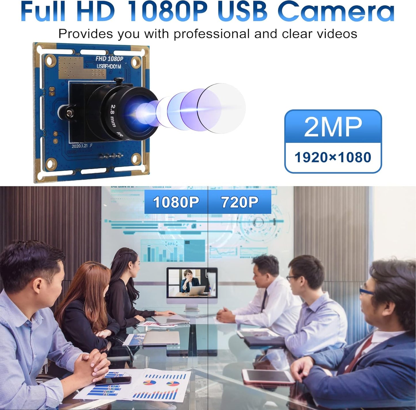Full HD Webcam 1080P Kamera Modul, 2MP Kamera Module mit 2.8mm Objektiv