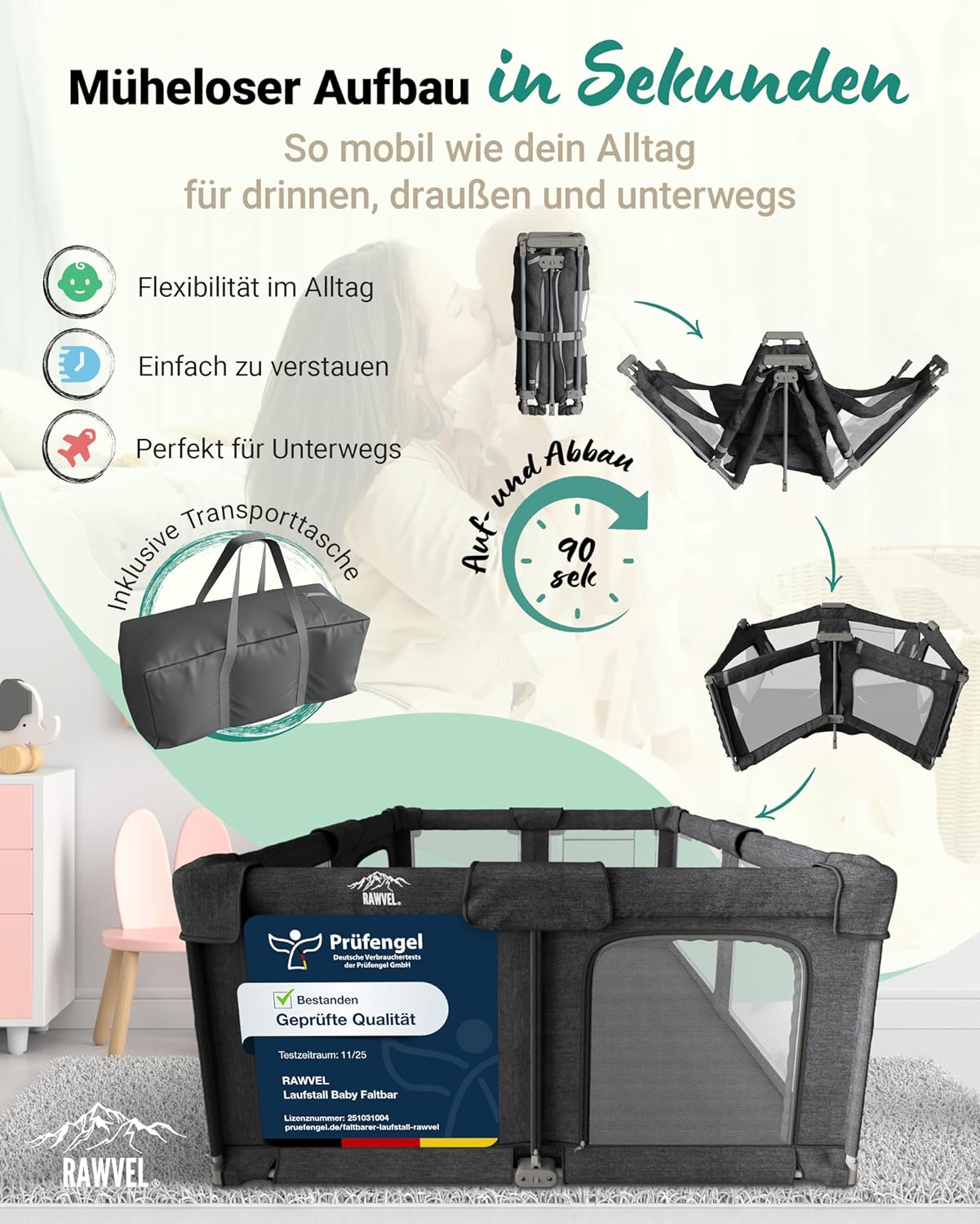 Faltbarer Laufstall für Babys, 130cm x 130cm