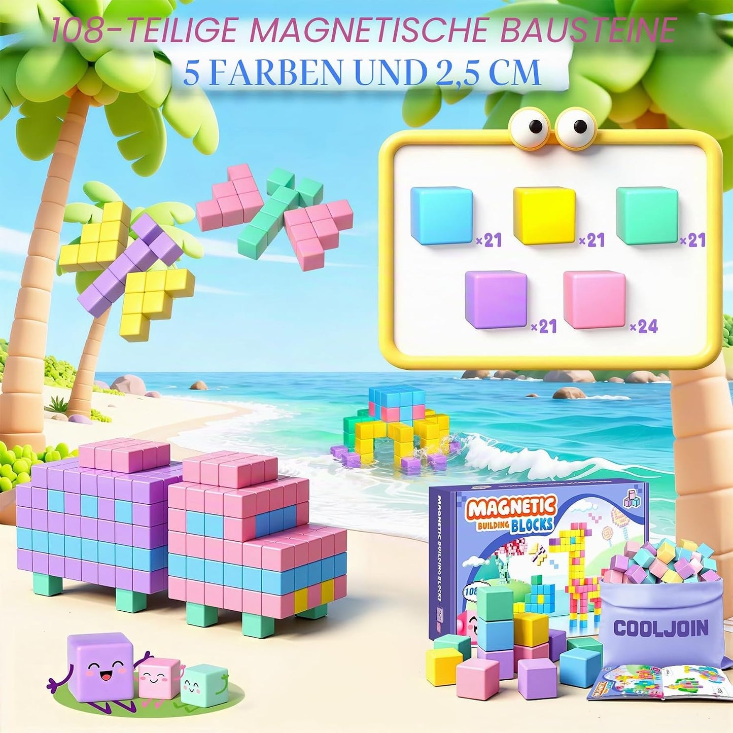Magnetbausteine Reiseset, 108 Teile, B-108 Stück