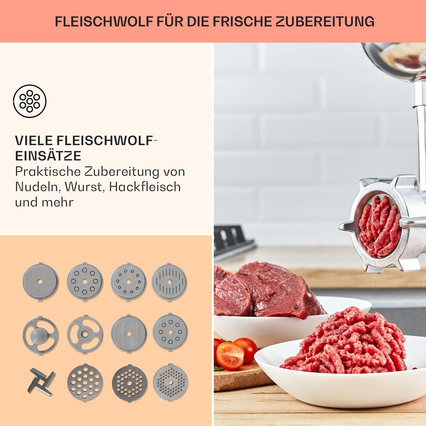 Knetmaschine mit Fleischwolf, Elegant Schwarz