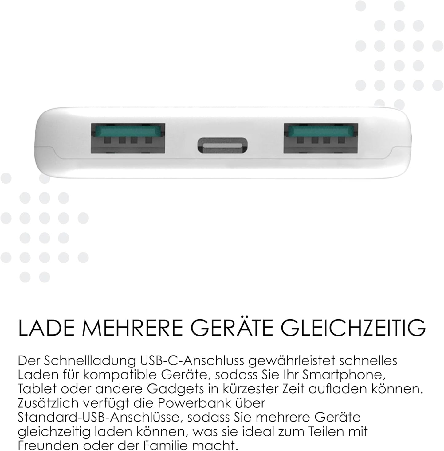 Solarpowerbank mit USB-C & USB-A-Anschlüssen, Weiß