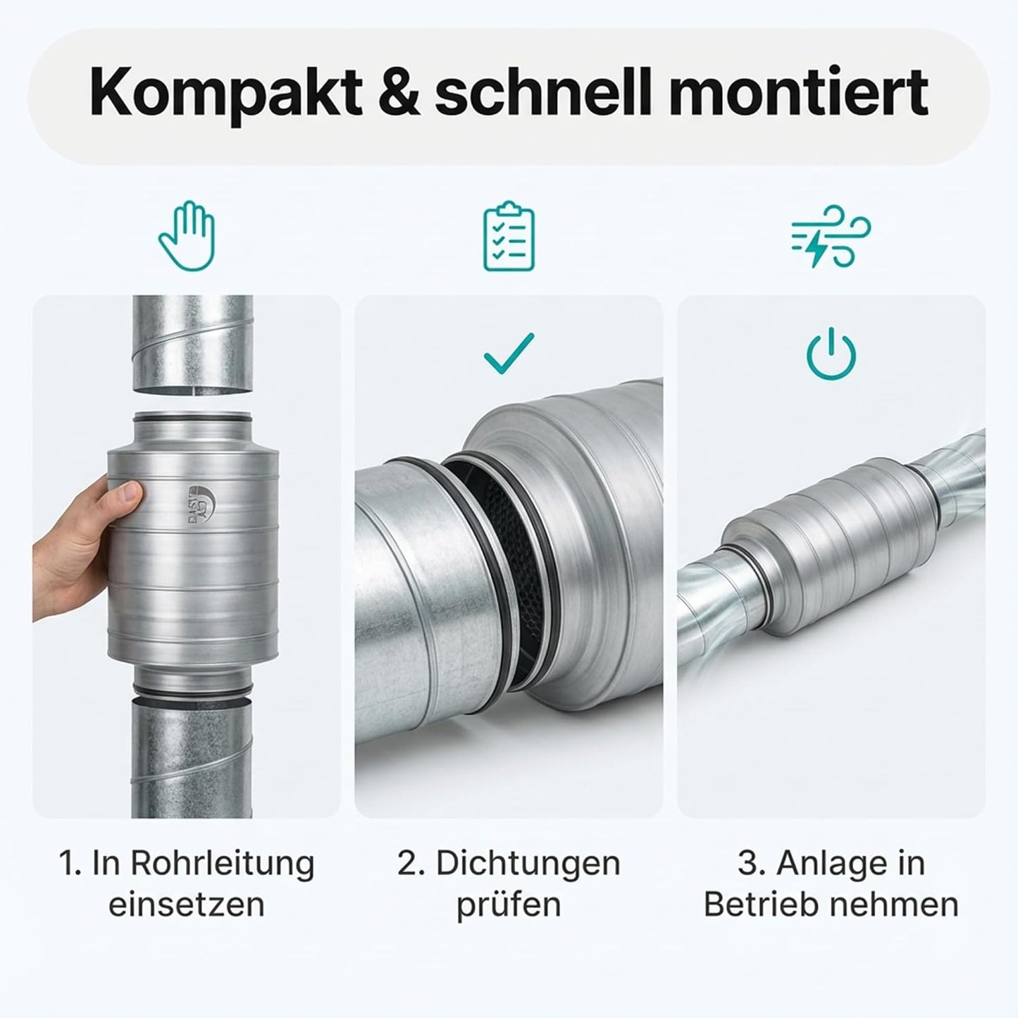 Schalldämpfer für Lüftungssysteme, 125 mm, 30 cm, 125 mm / 30 cm