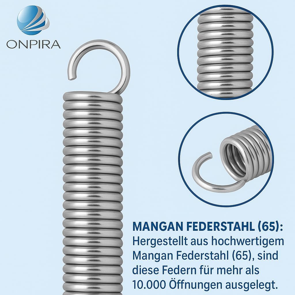 Universal Garagentorfedern, 2 Stück, 25kg Zugkraft, 420x21x2,5mm / Zugkraft: 25kg