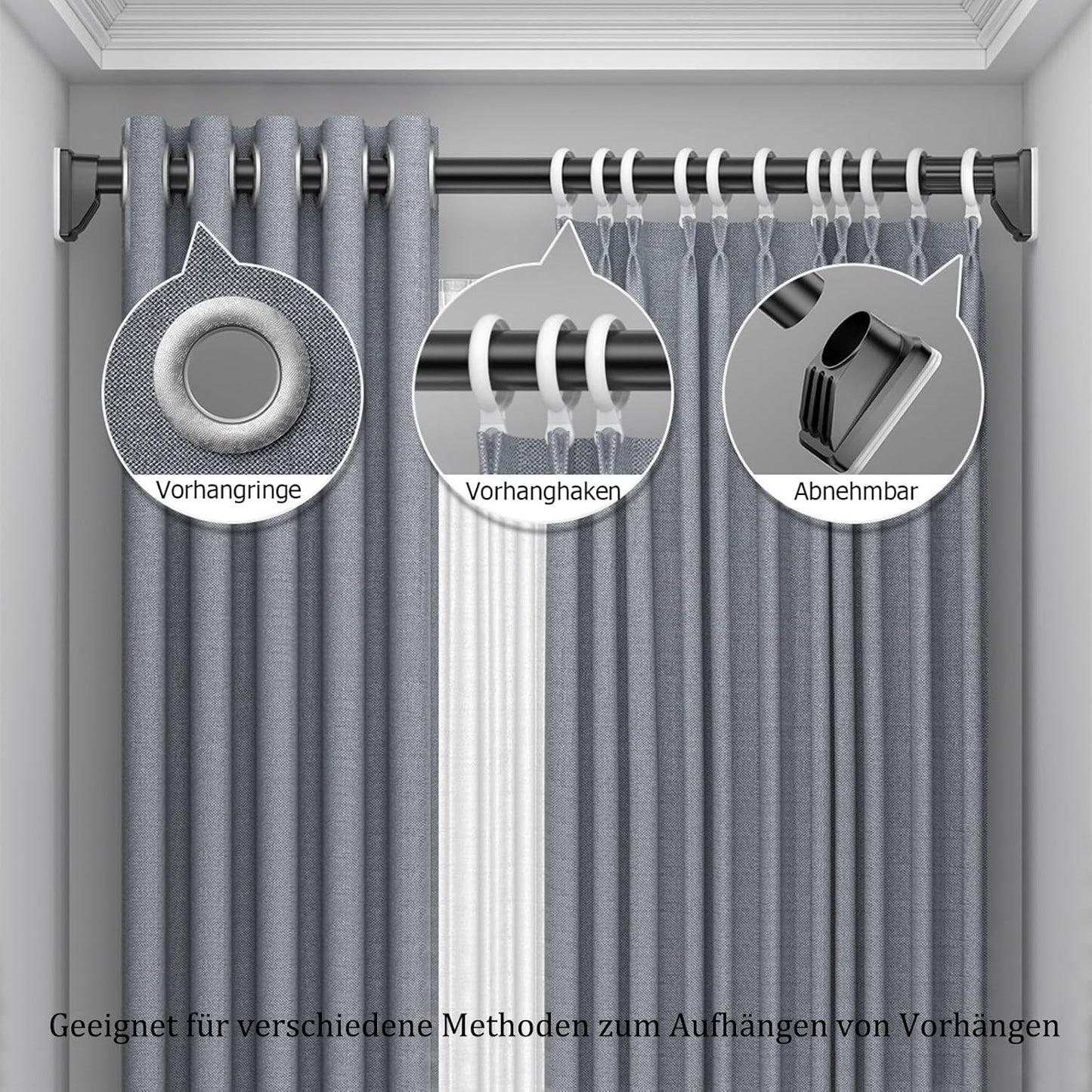 Duschvorhangstange ohne Bohren, 70-160cm Schwarz（2#）